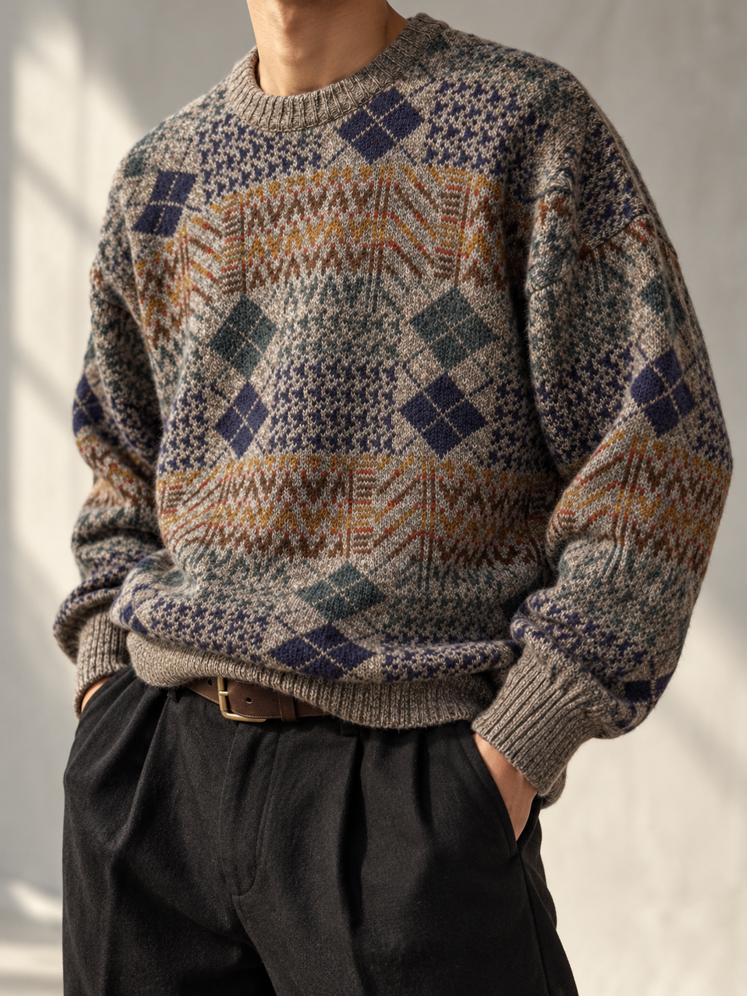 Beige Argyle Wool Kazak