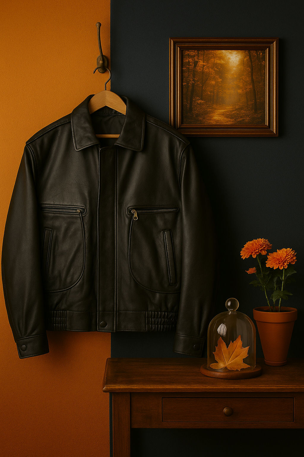 Black American Bomber Deri Ceket