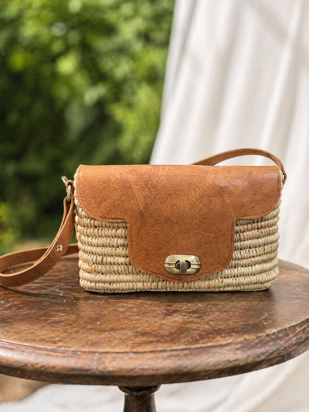 Boho Hasır Deri Çanta Vintage Summer Bag
