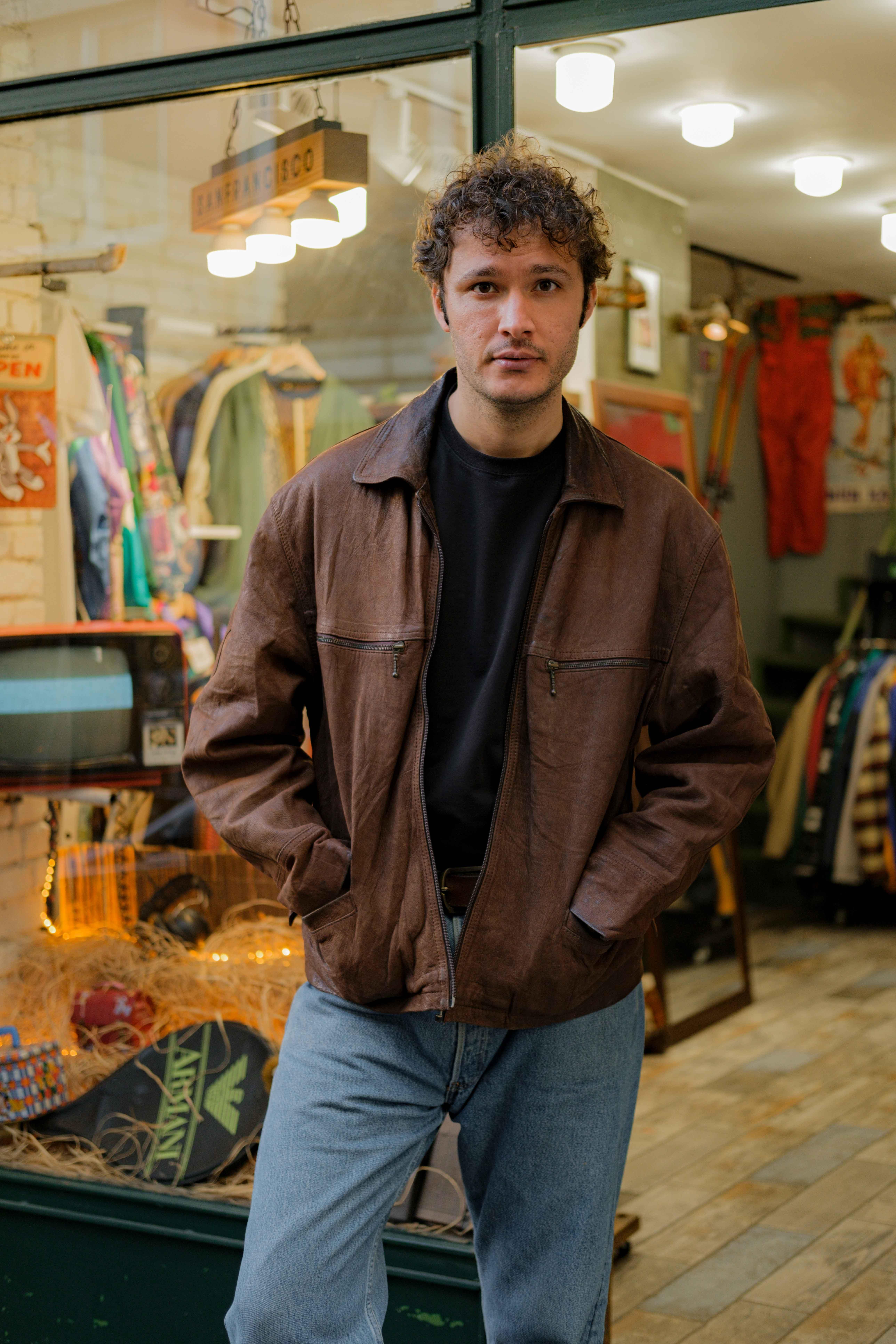 Brown Biker Vintage Unisex Deri Ceket