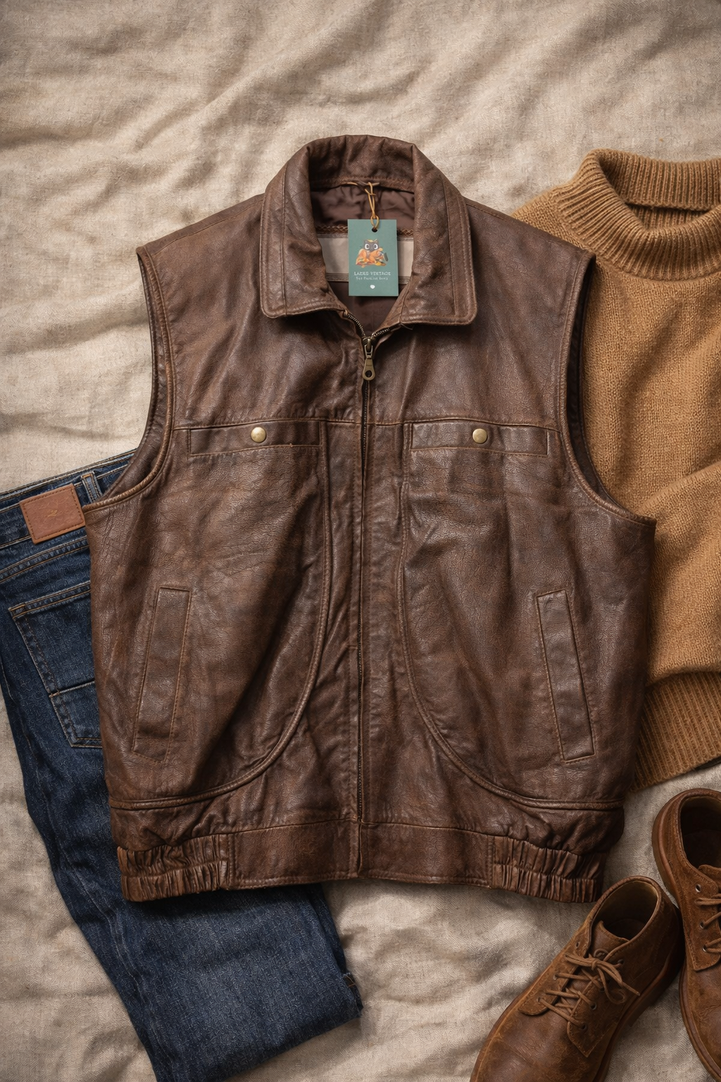 Brown Bomber Deri Yelek