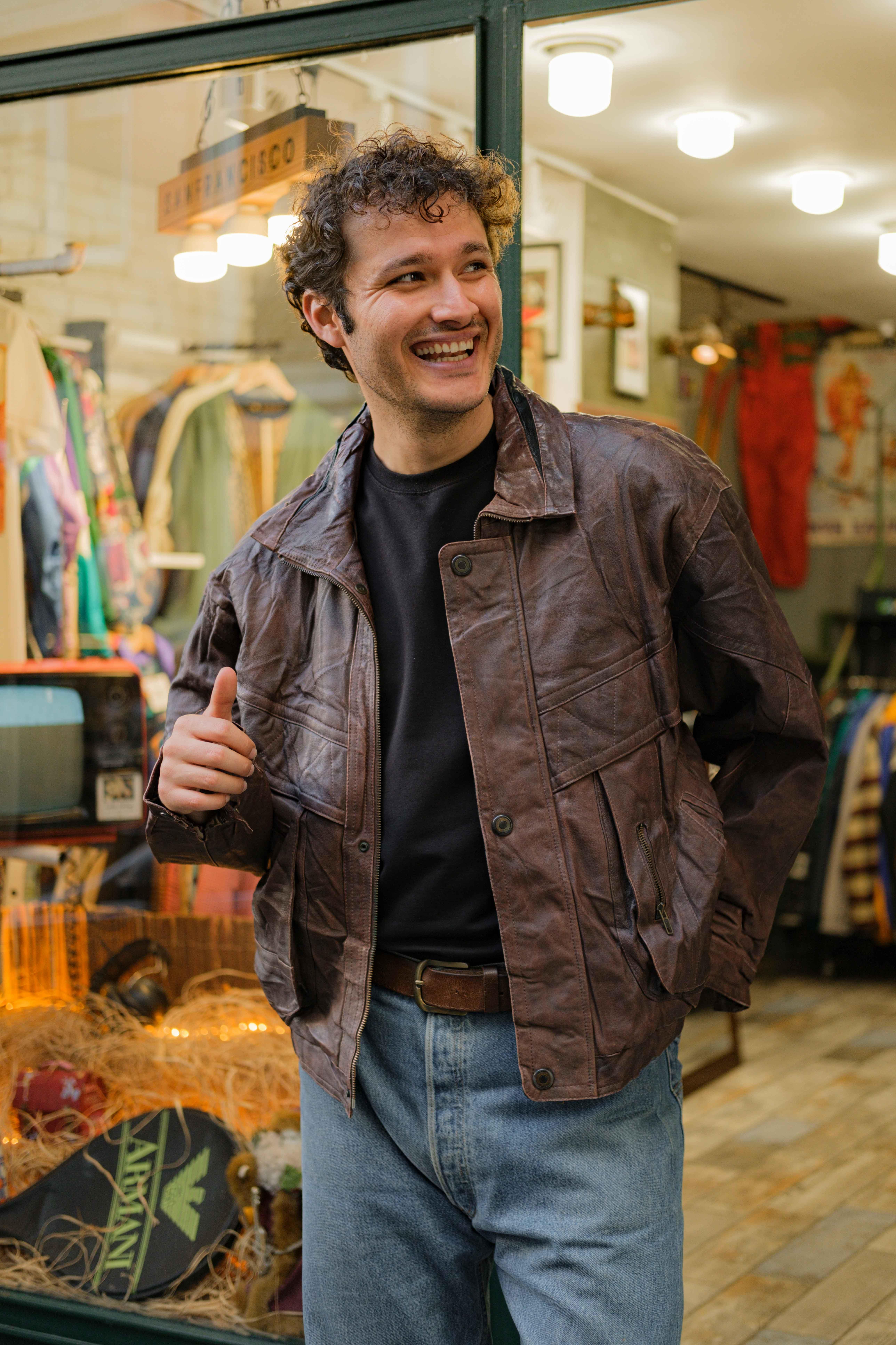 Brown Bomber Vintage Unisex Deri Ceket