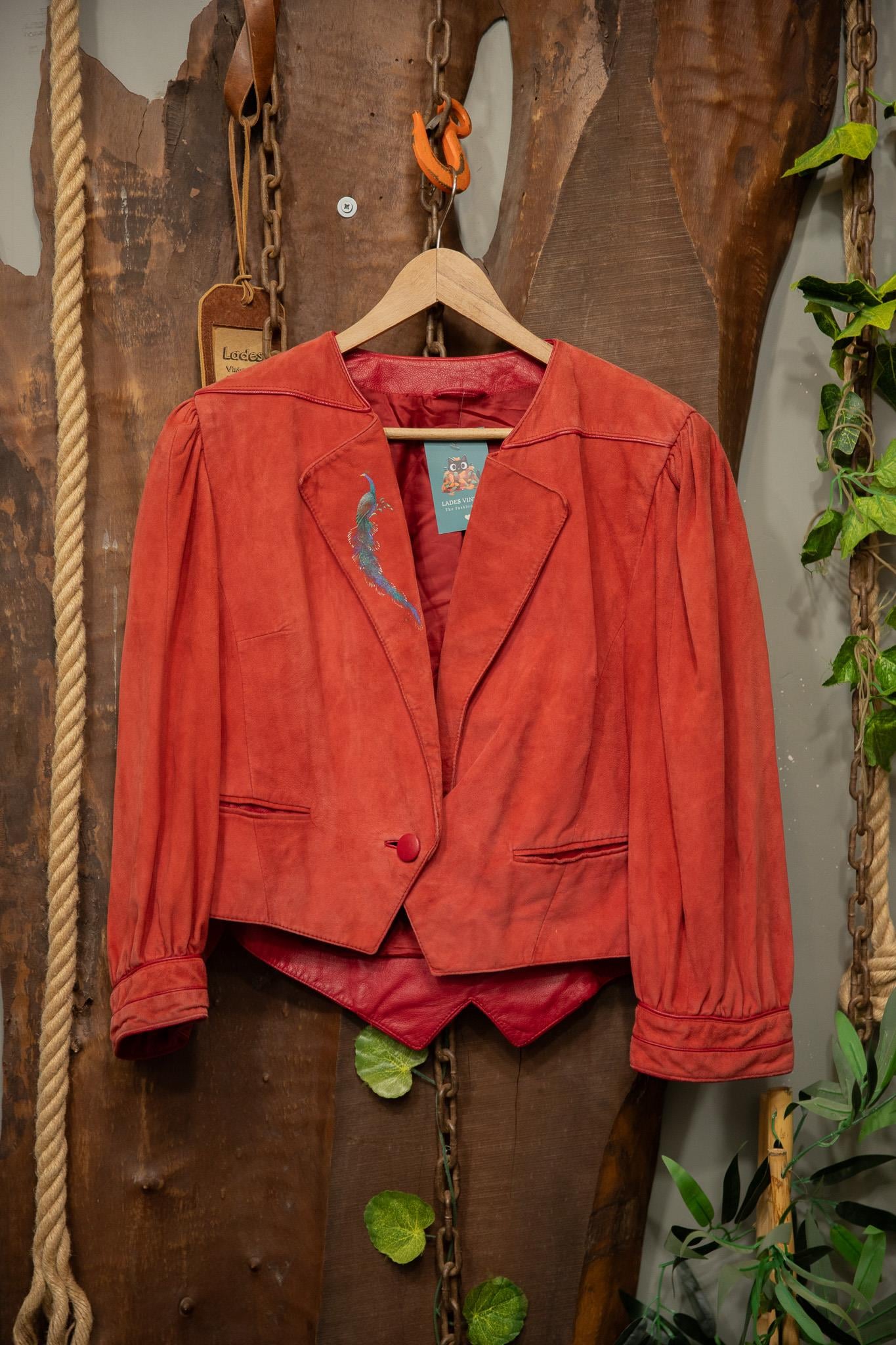 Burgundy Cropped Deri Ceket