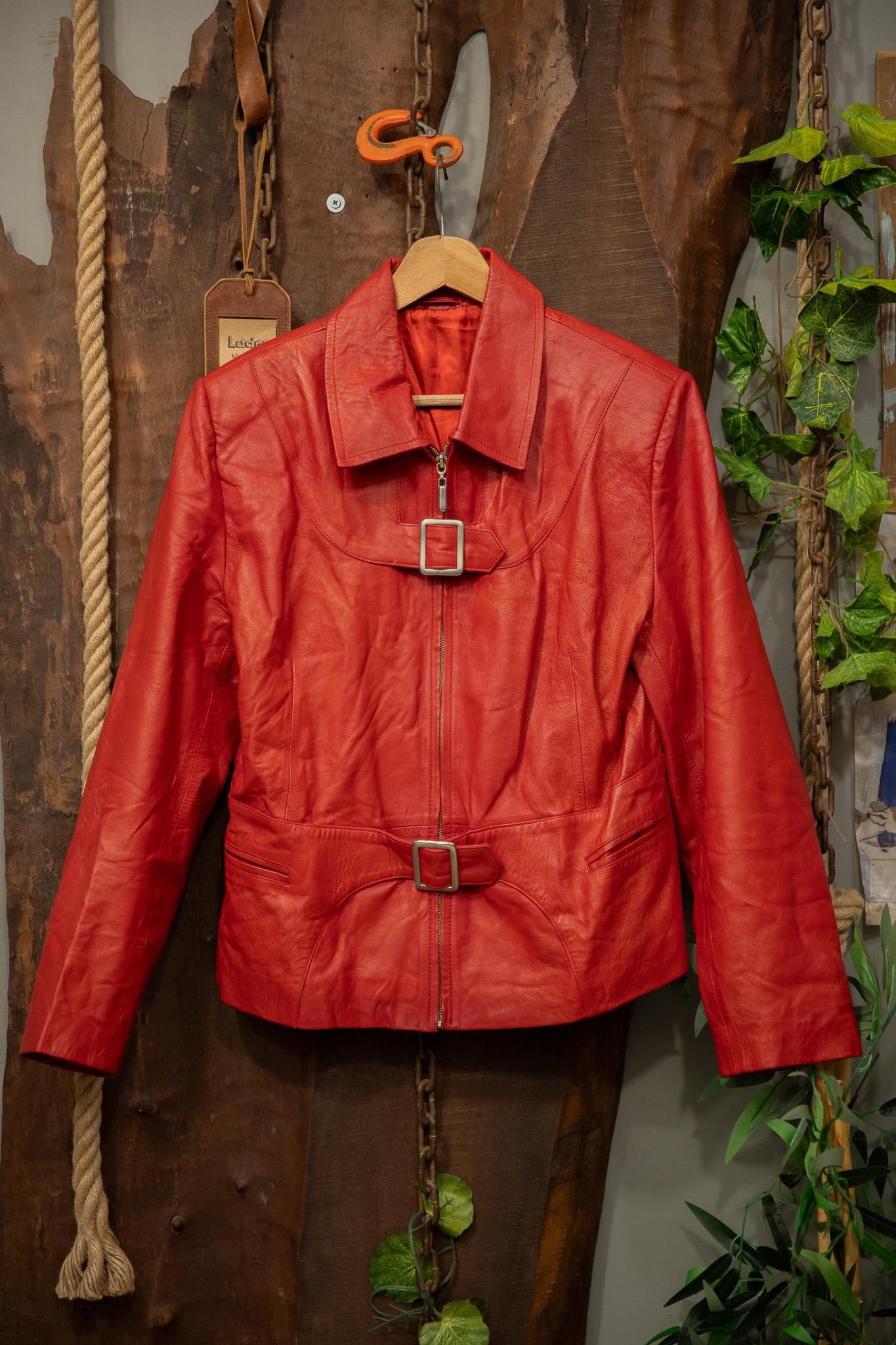 Cherry Red Classic Deri Ceket