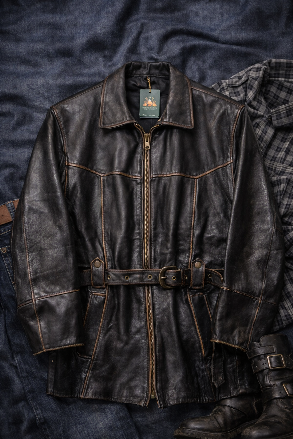 Classic Eskitme Biker Deri Ceket