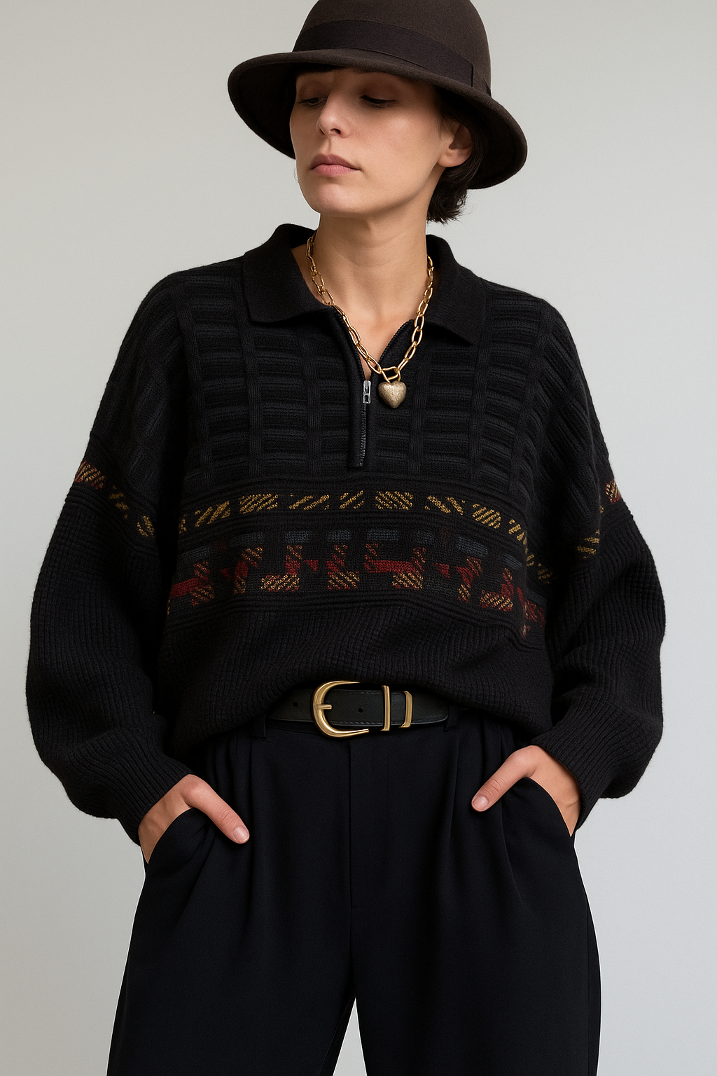 Classic Yaka Örgü Kazak