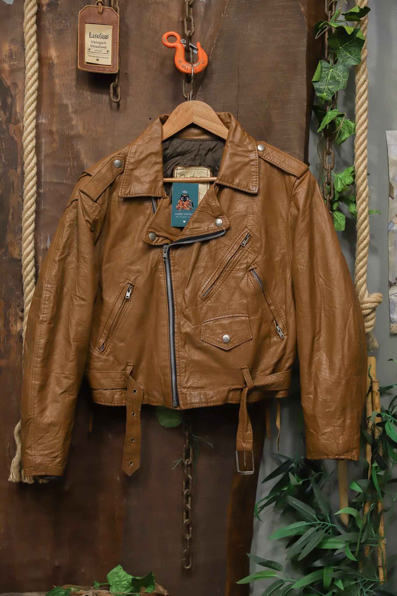 Cowboy Biker Bağcıklı Deri Ceket