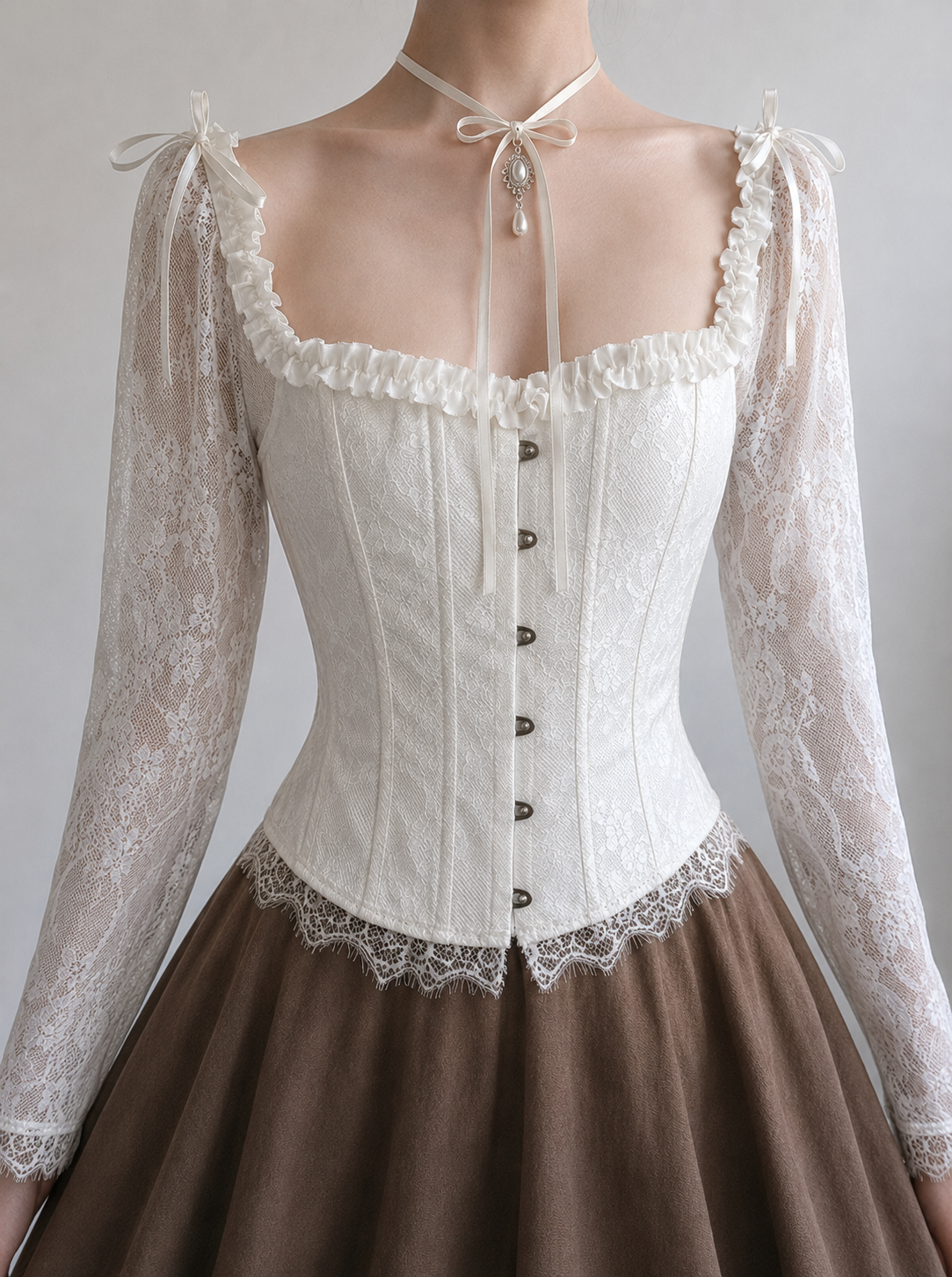 Dantel Kollu White Lace&Satin Korse