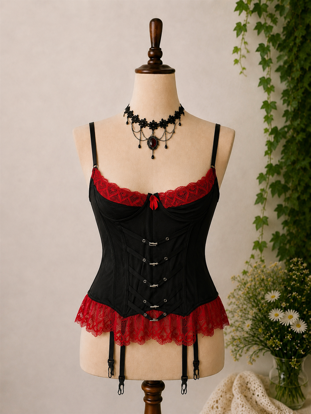 Dark Coquette Red&Black Korse