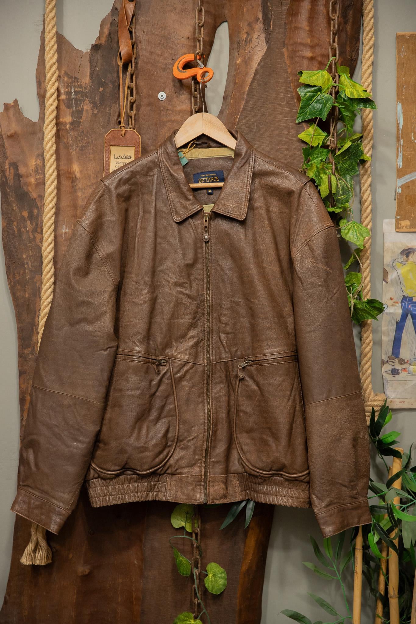 DISTANCE Brown Classic Bomber Deri Ceket