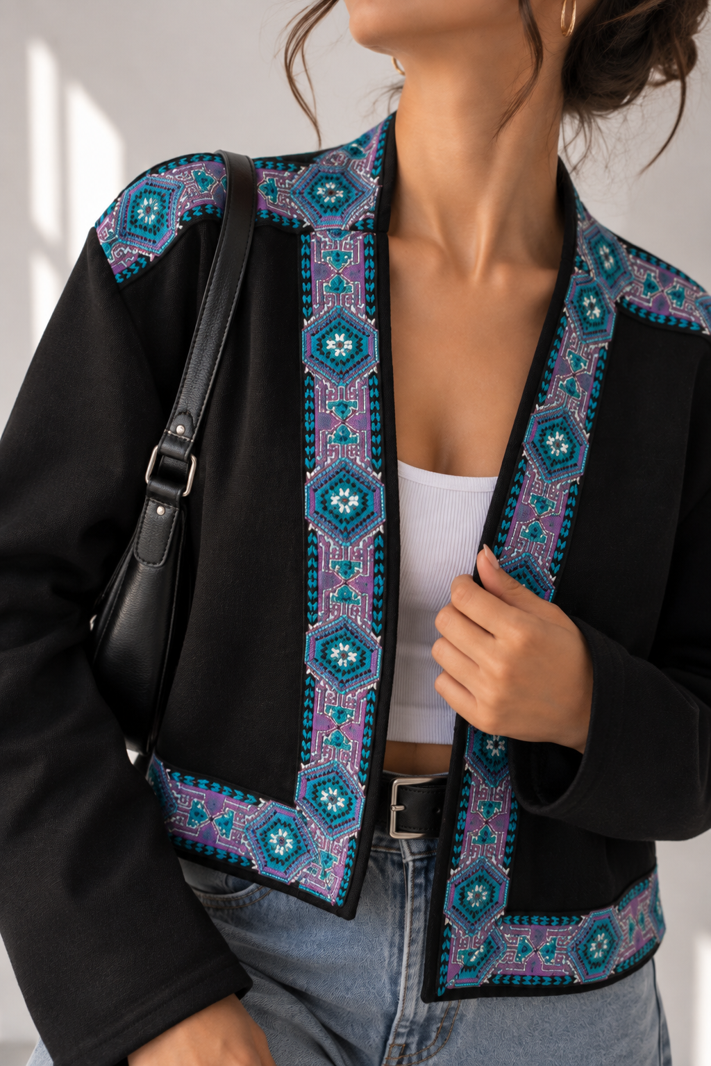 Etnik İşlemeli Boho Kimono/Ceket