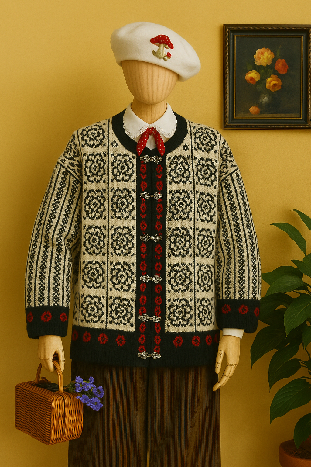 Floral Nordic Wool Ceket-Hırka