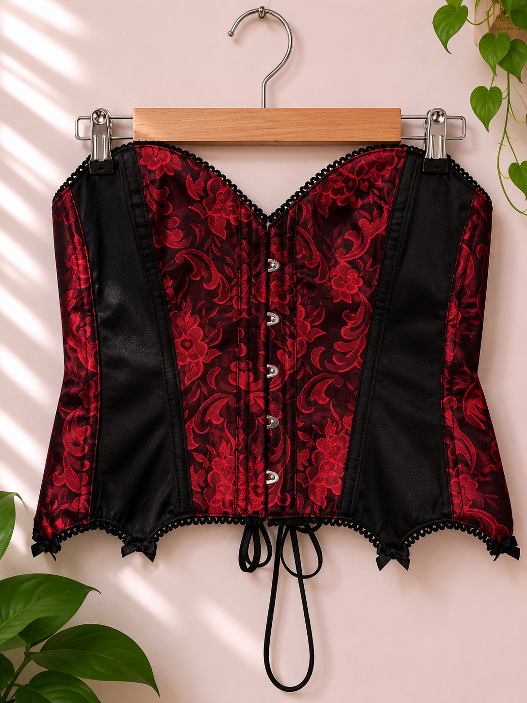 Gothic Red&Black Brocade Korse