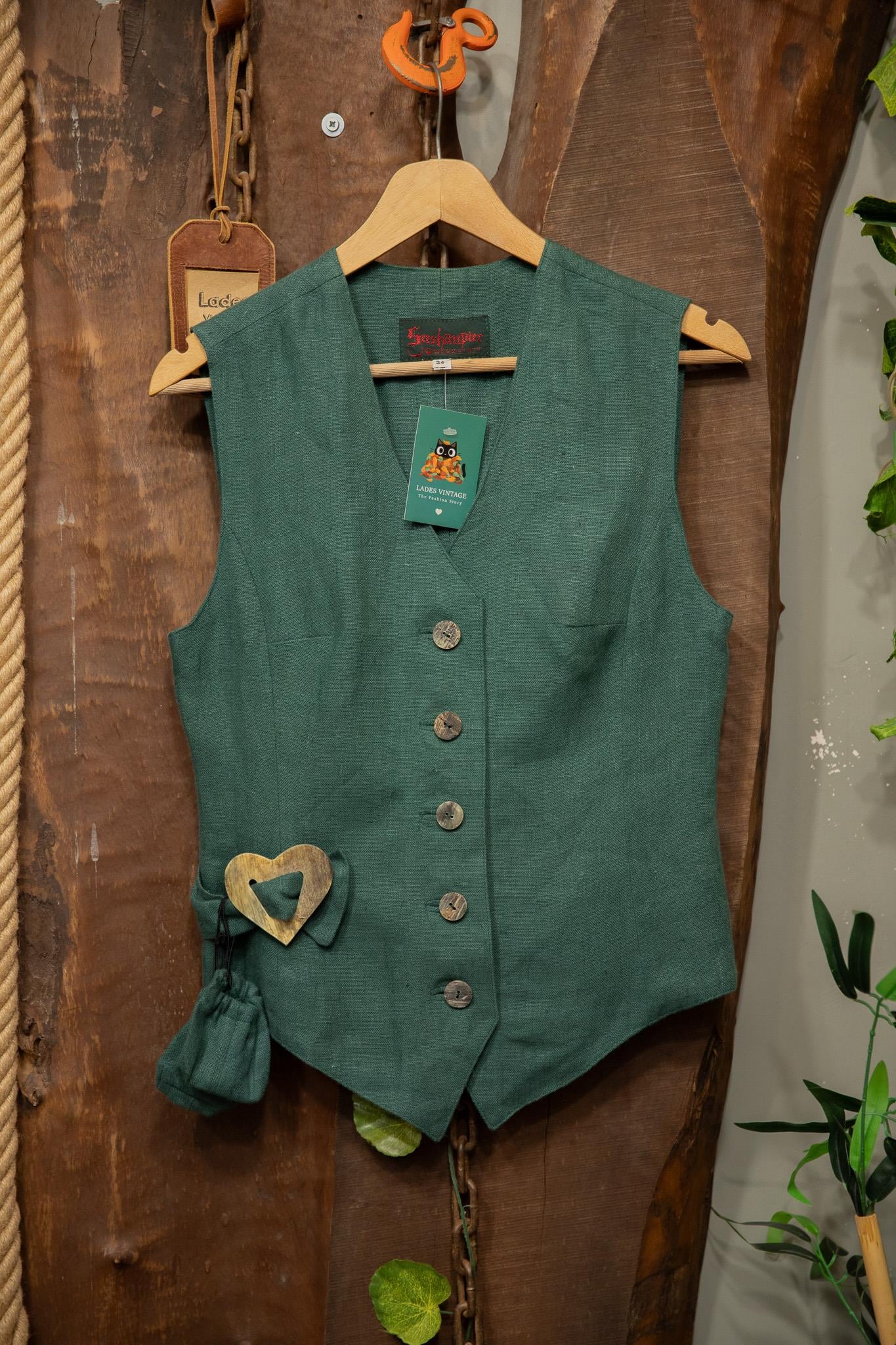 Green Linen Button Vest Yelek/Üst