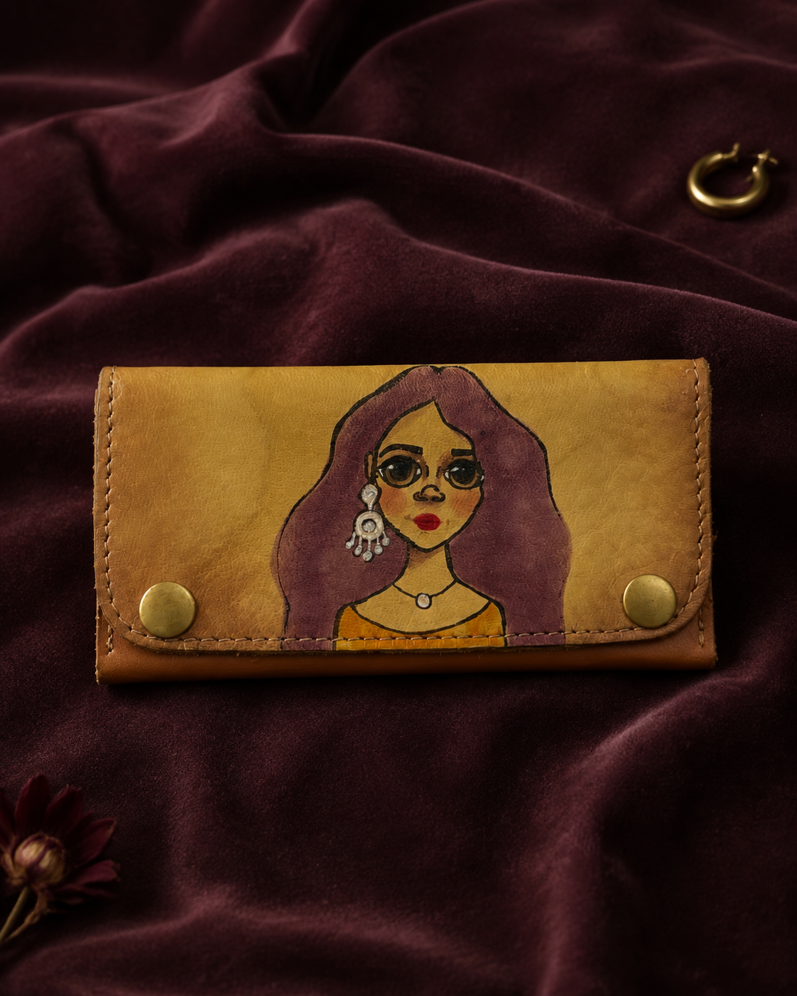 Hand-Painted Boho Deri Cüzdan