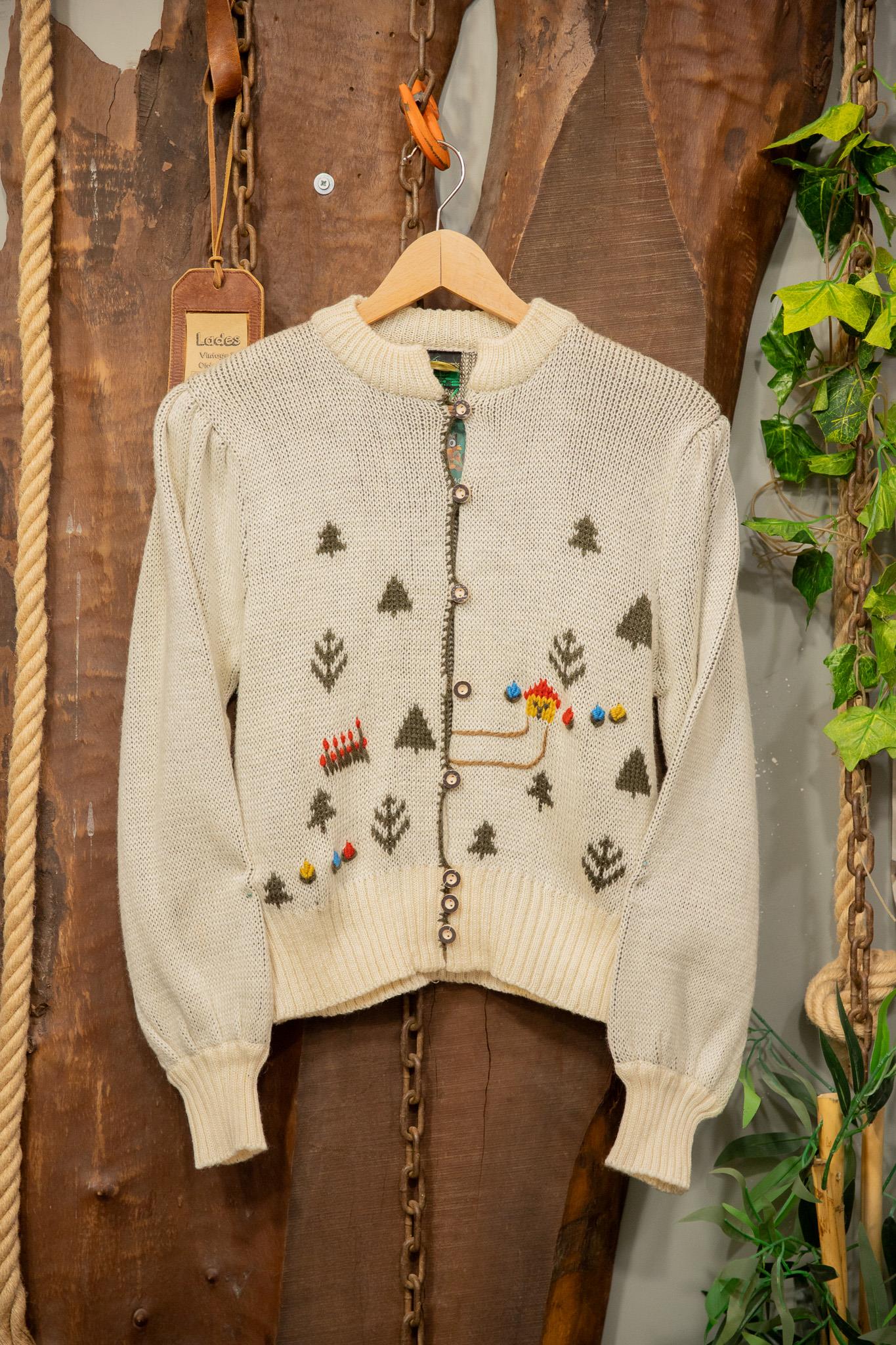 Handknit Ekru Yün Hırka