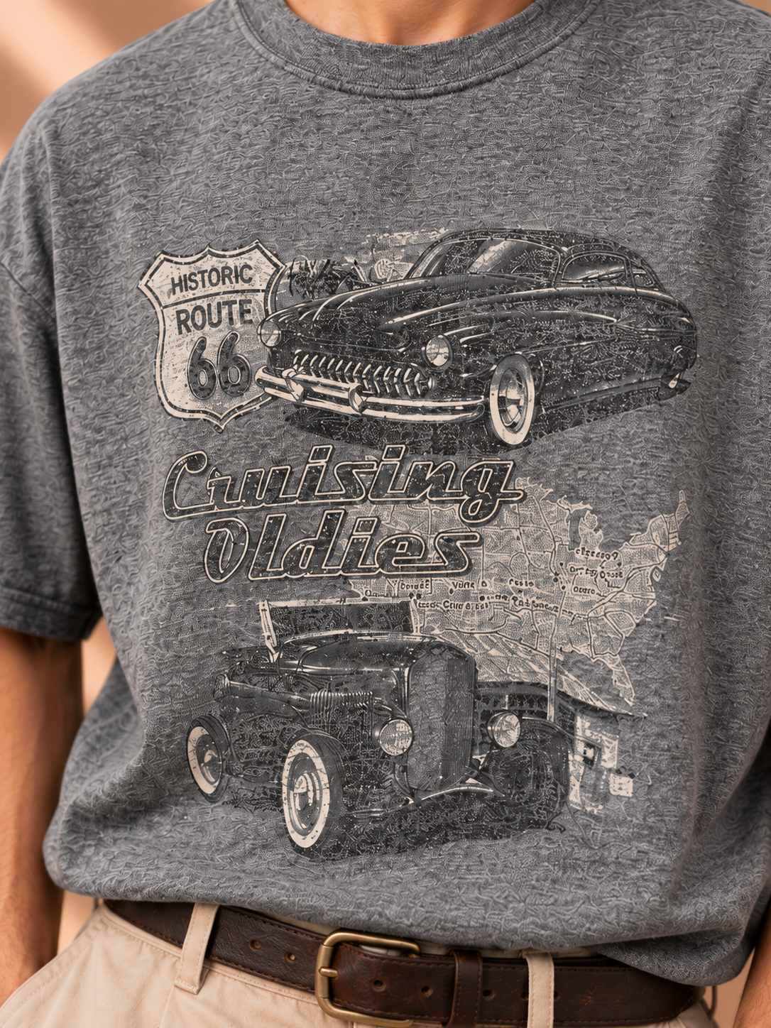 Historic Route 66 Classic Car Tişört