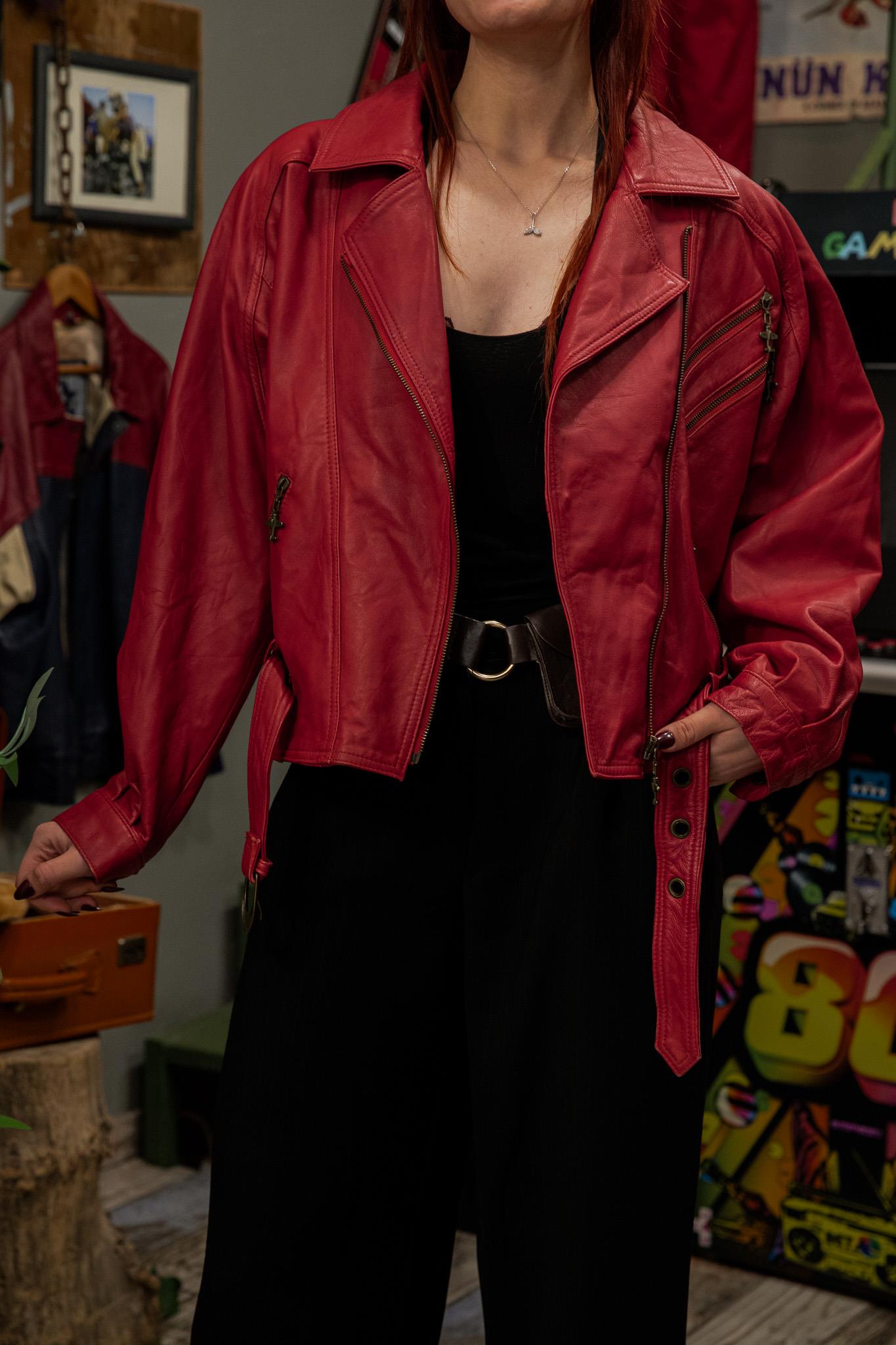 İtalian Biker Red Model Kadın Deri Ceket