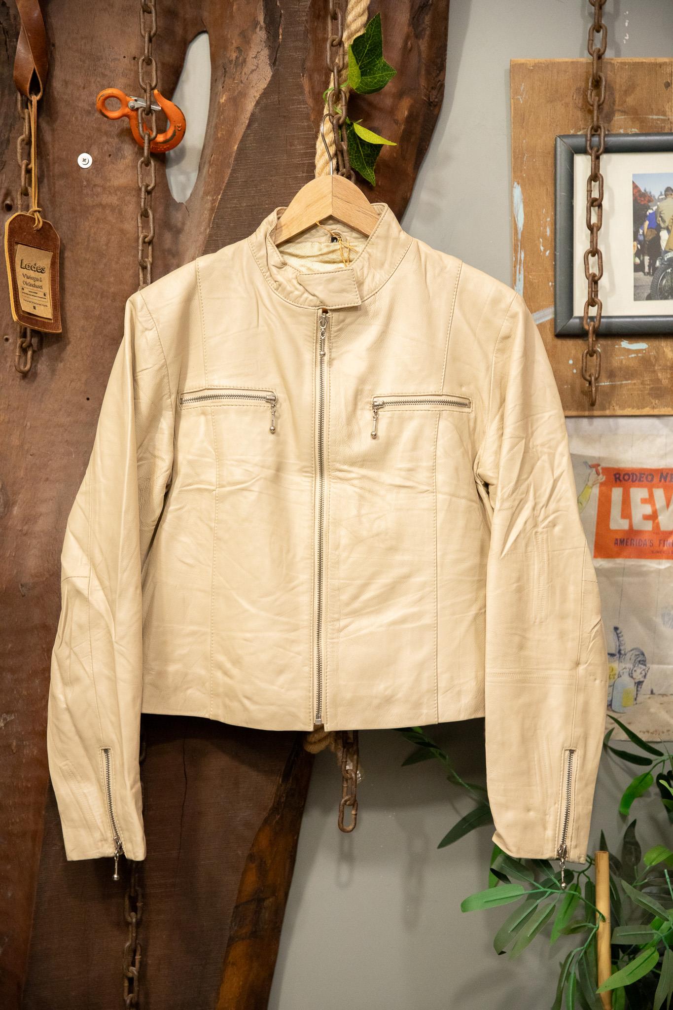 Krem Biker Deri Ceket