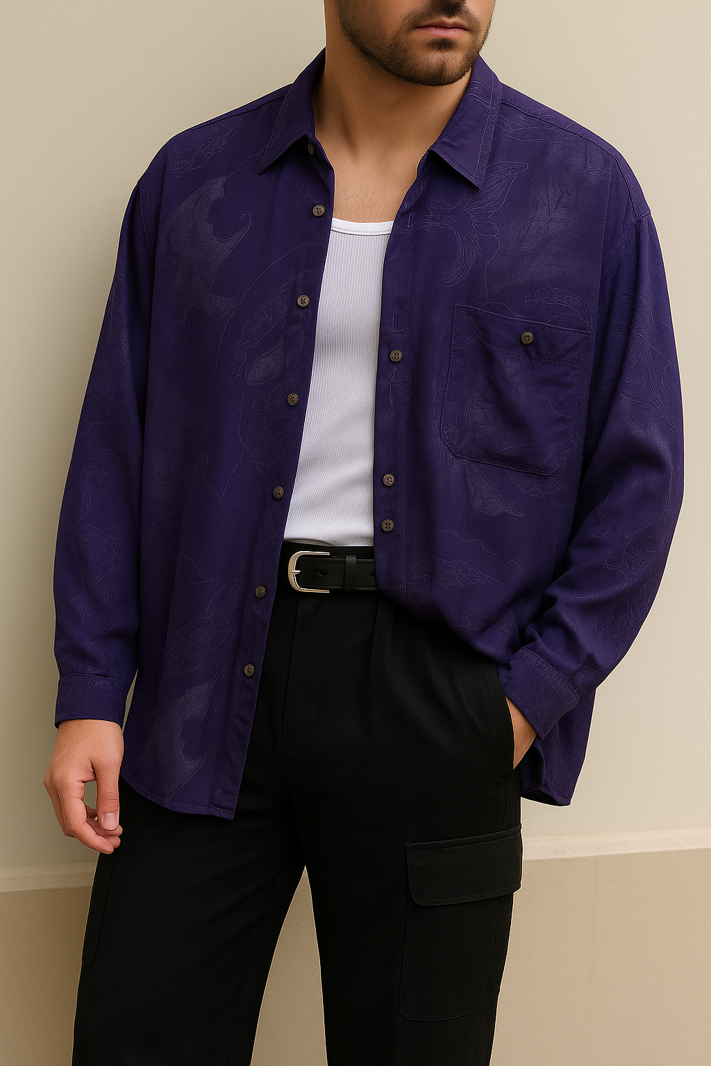 LEONARDO İtalian 90s Purple Gömlek