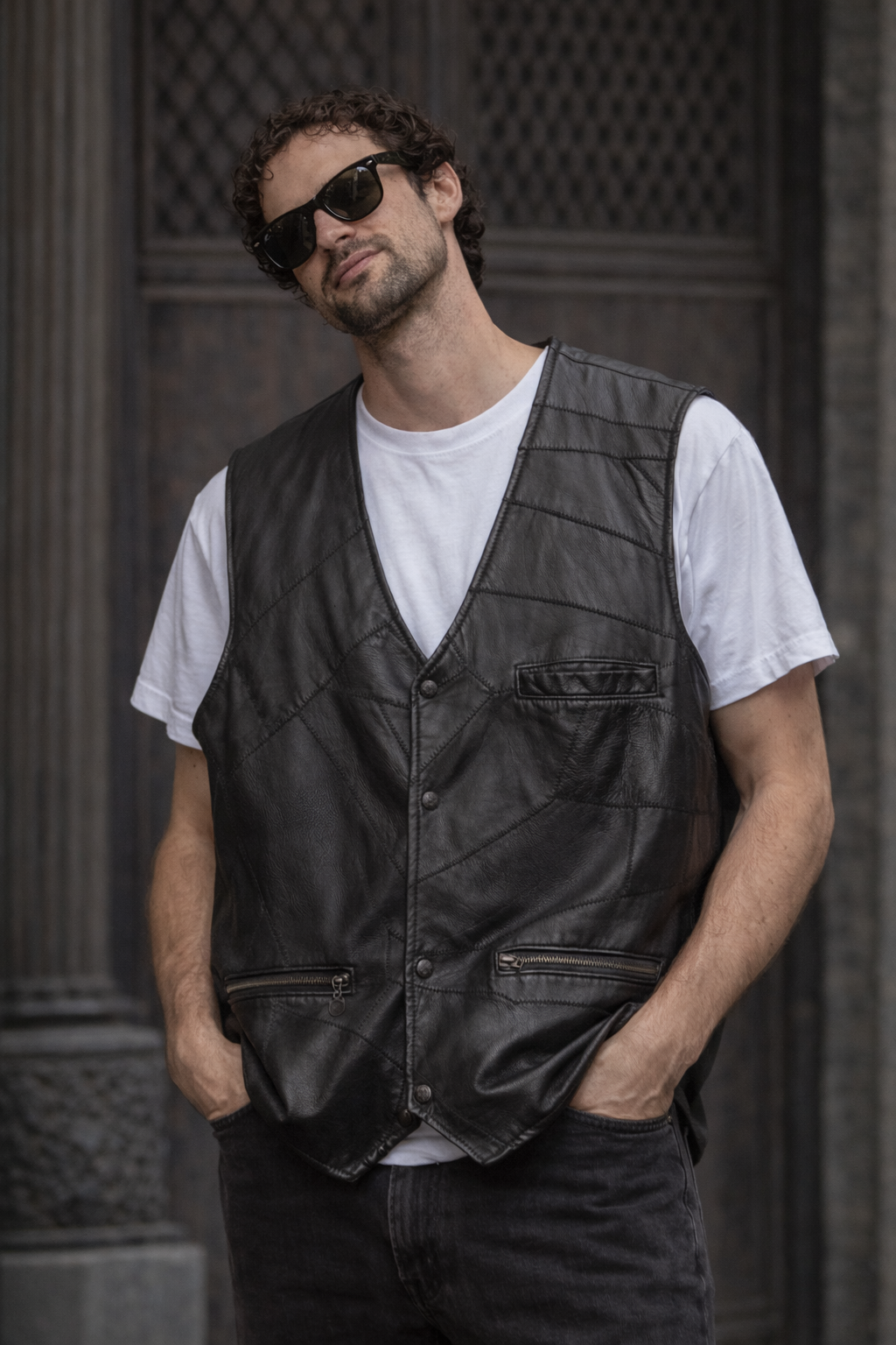 Oversize Black Moto Deri Yelek