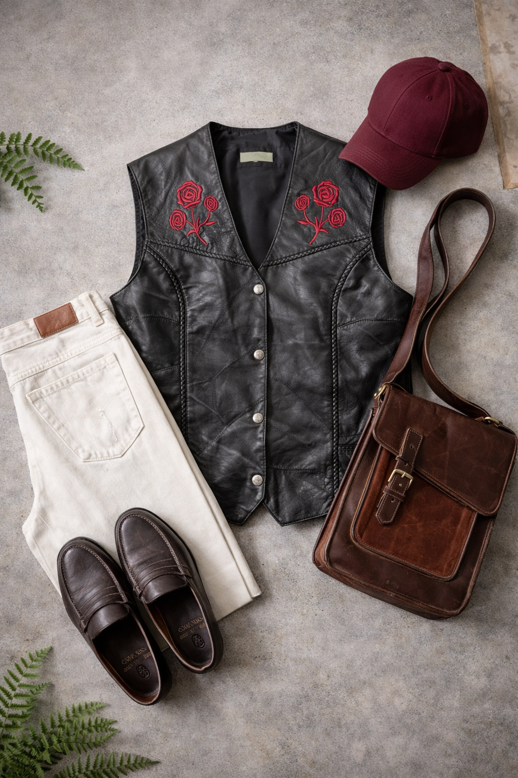 Plate Rose 80's Vest Deri Yelek