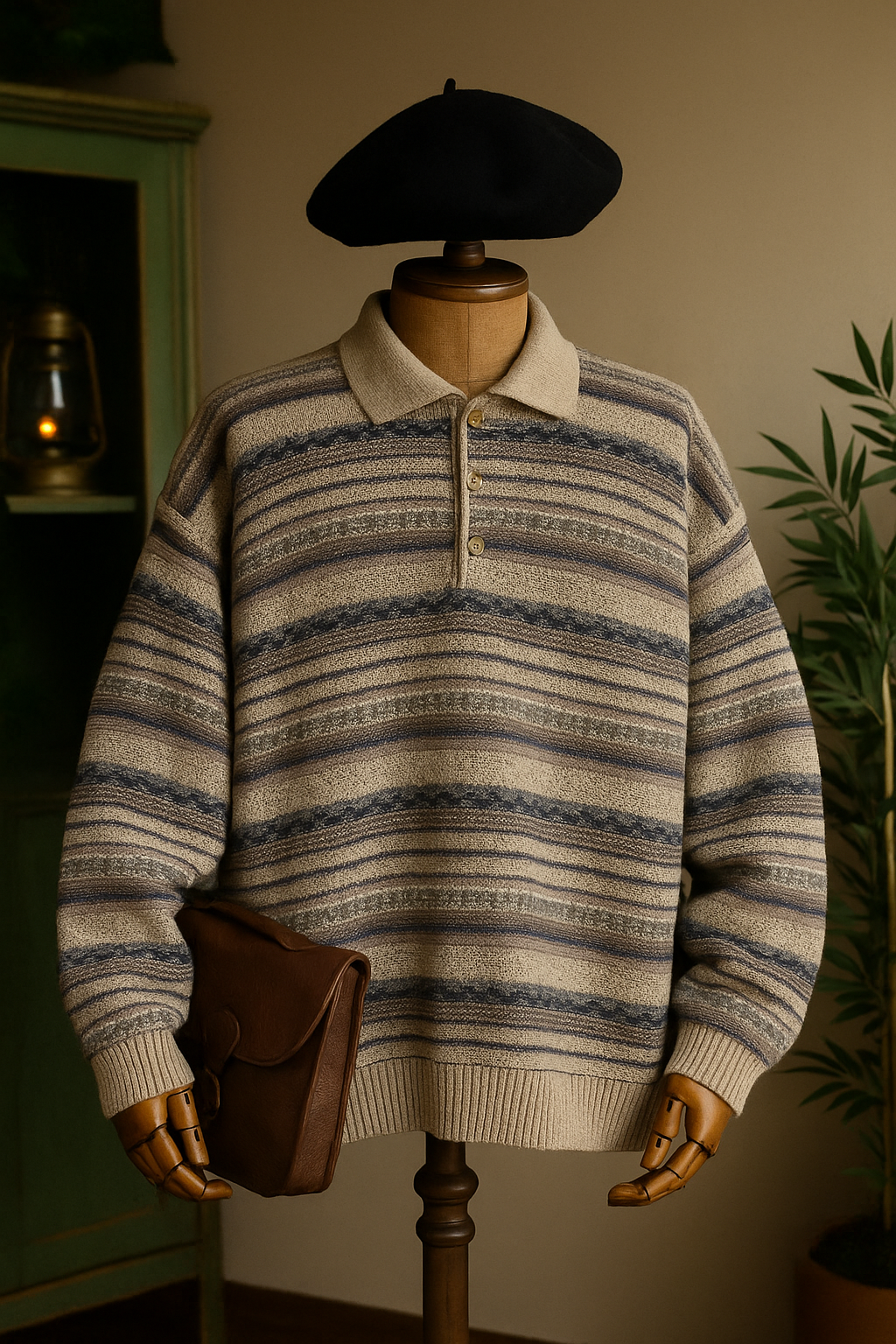 Polo Yaka Bej Wool Kazak