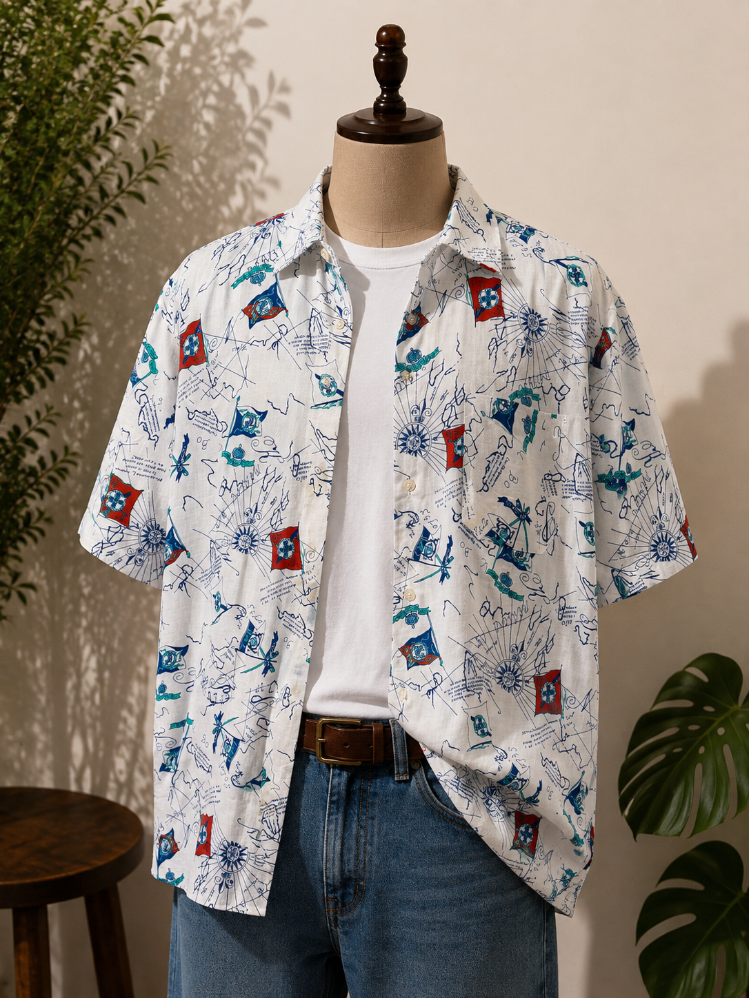 Pusula Baskılı Denizci Gömlek