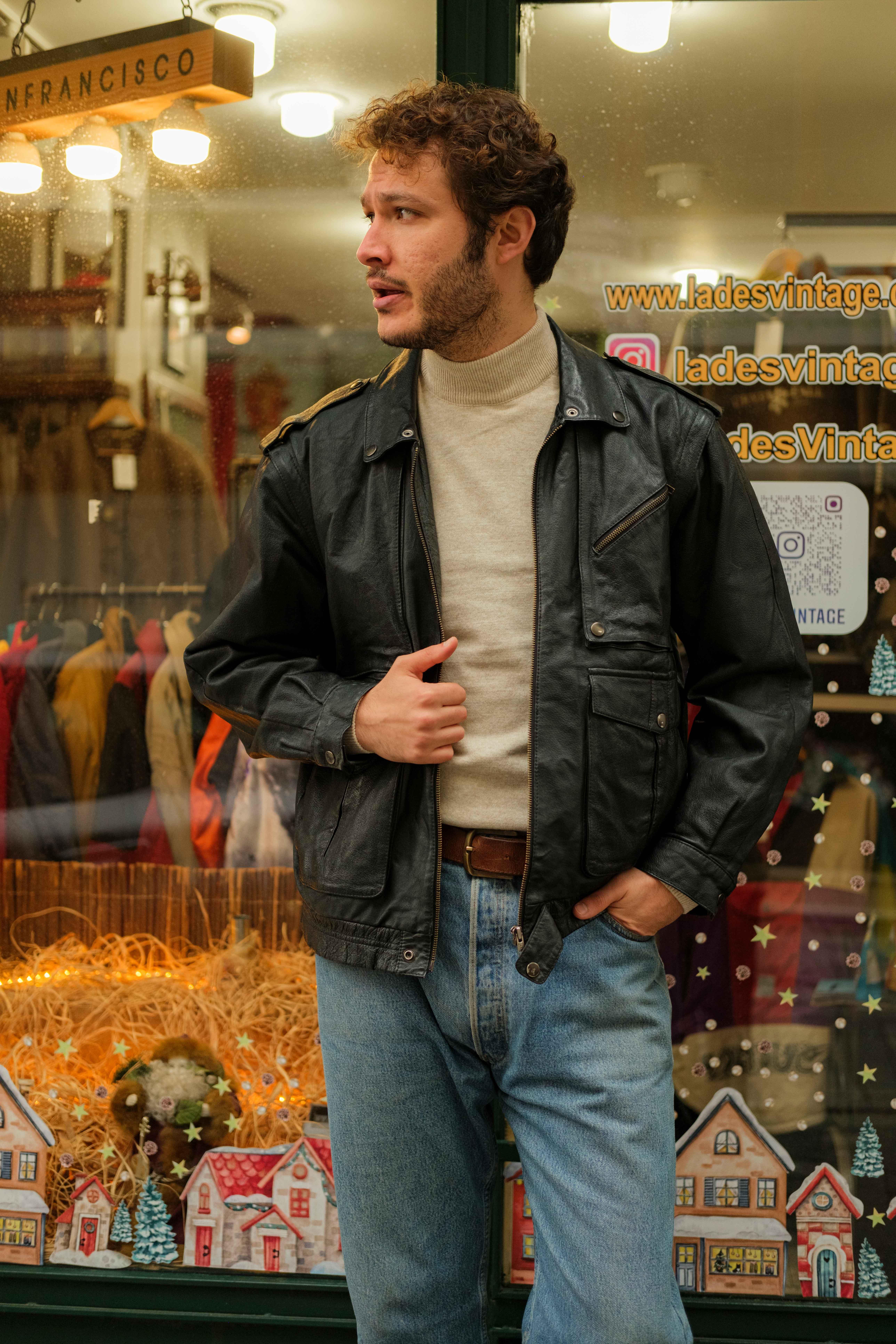 Vintage 90's İtalian Biker Model Unisex Deri Ceket
