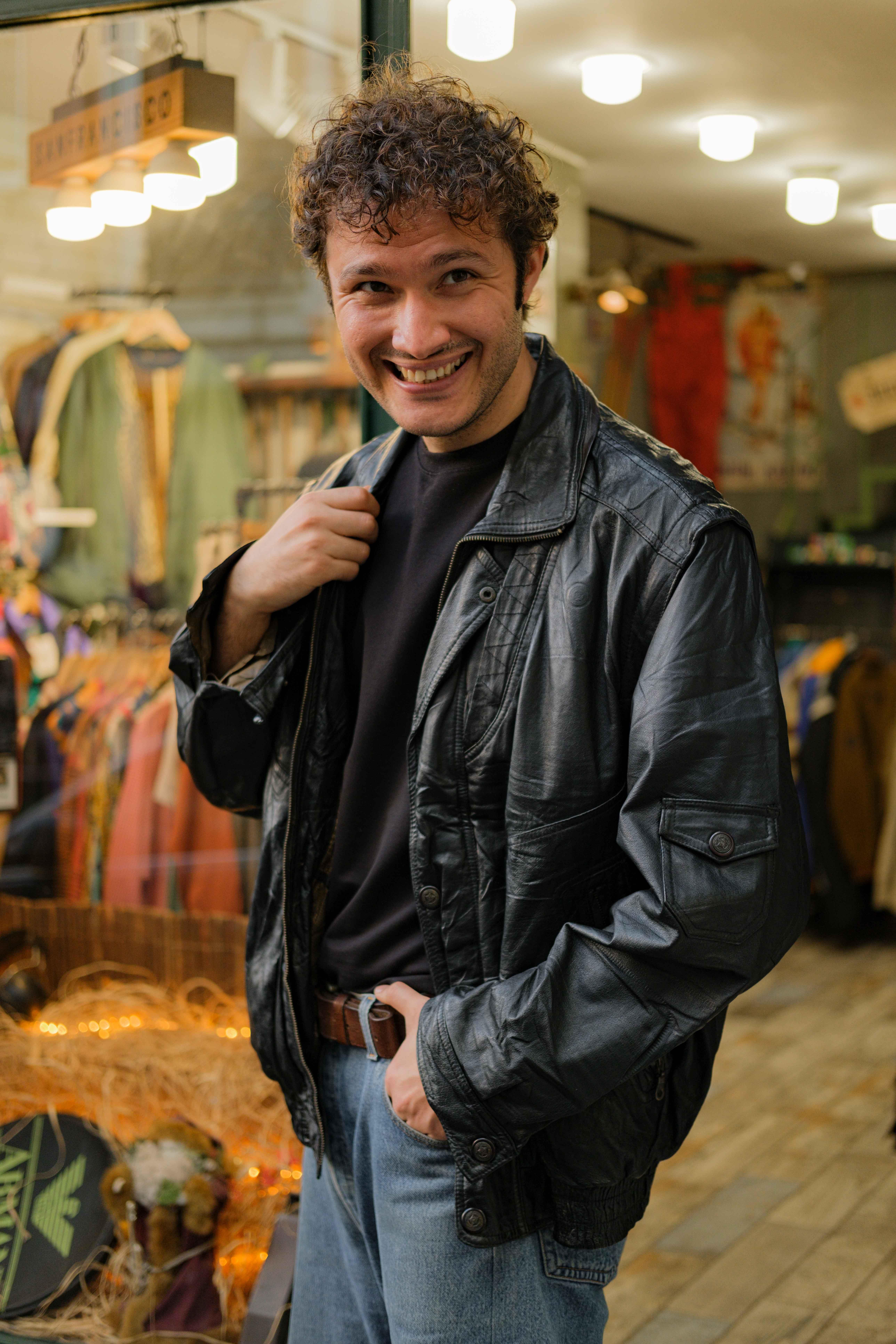 Vintage Black Bomber Unisex Deri Ceket