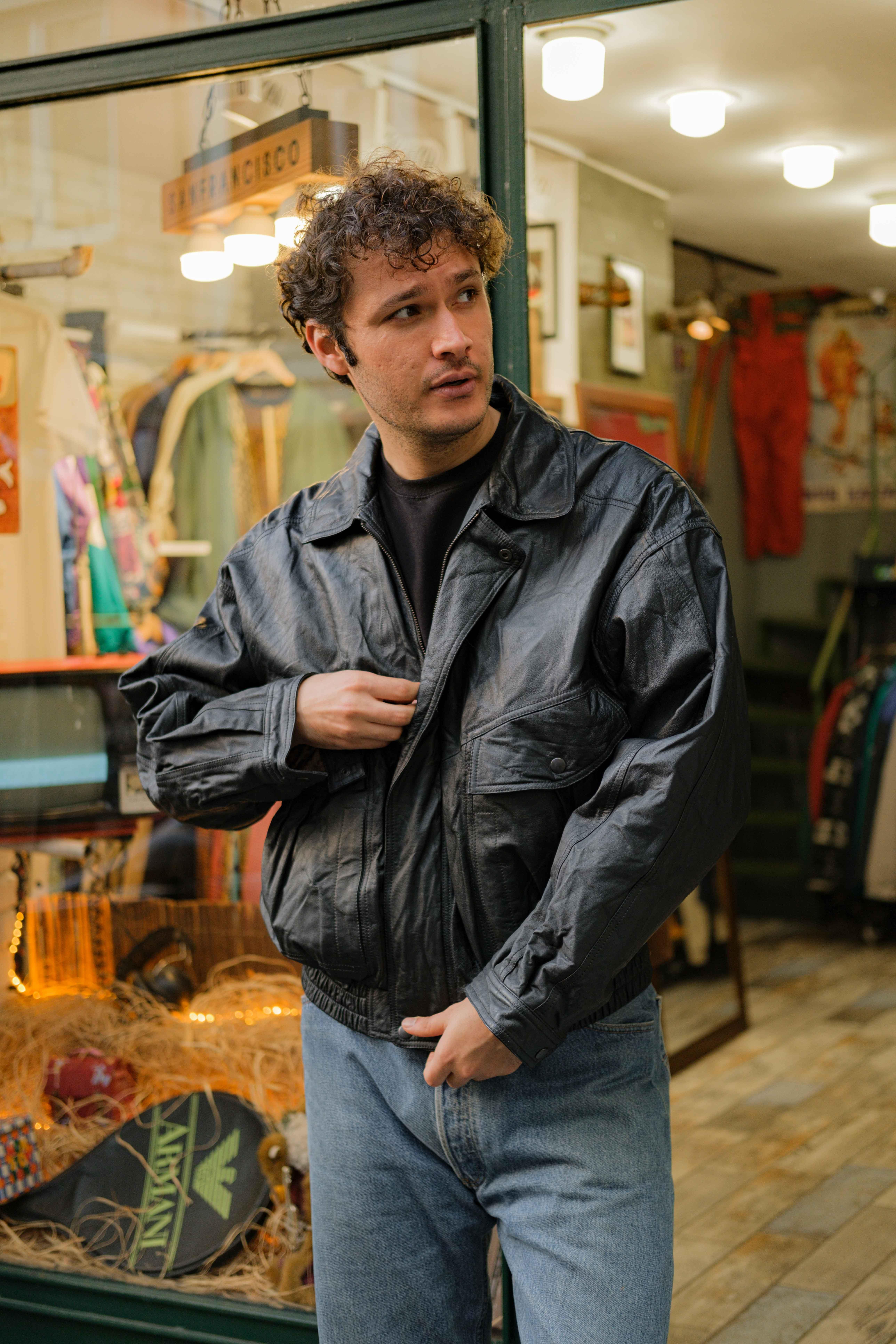 Vintage Bomber Model Unisex Deri Ceket