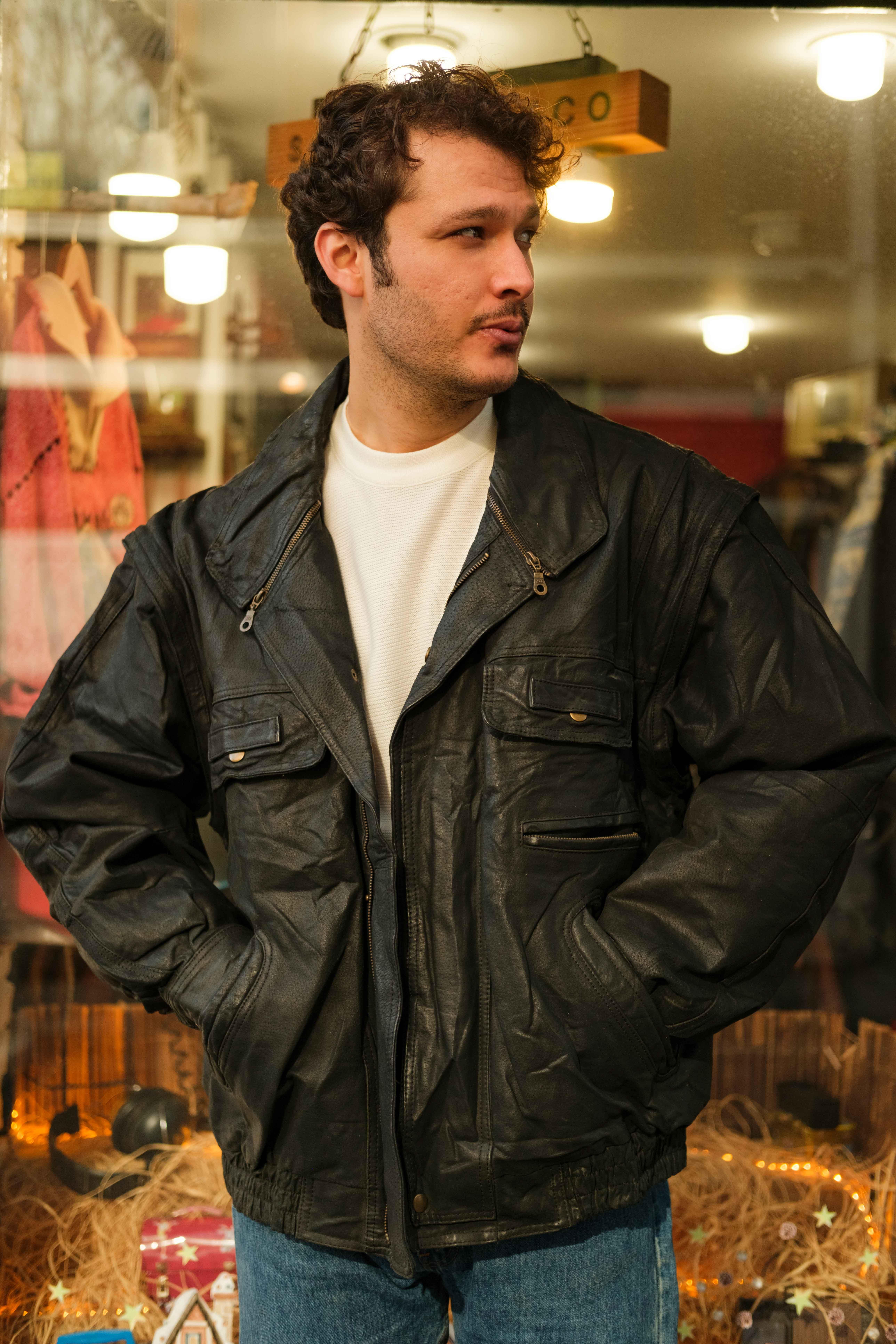 Vintage England Bomber Model Unisex Deri Ceket