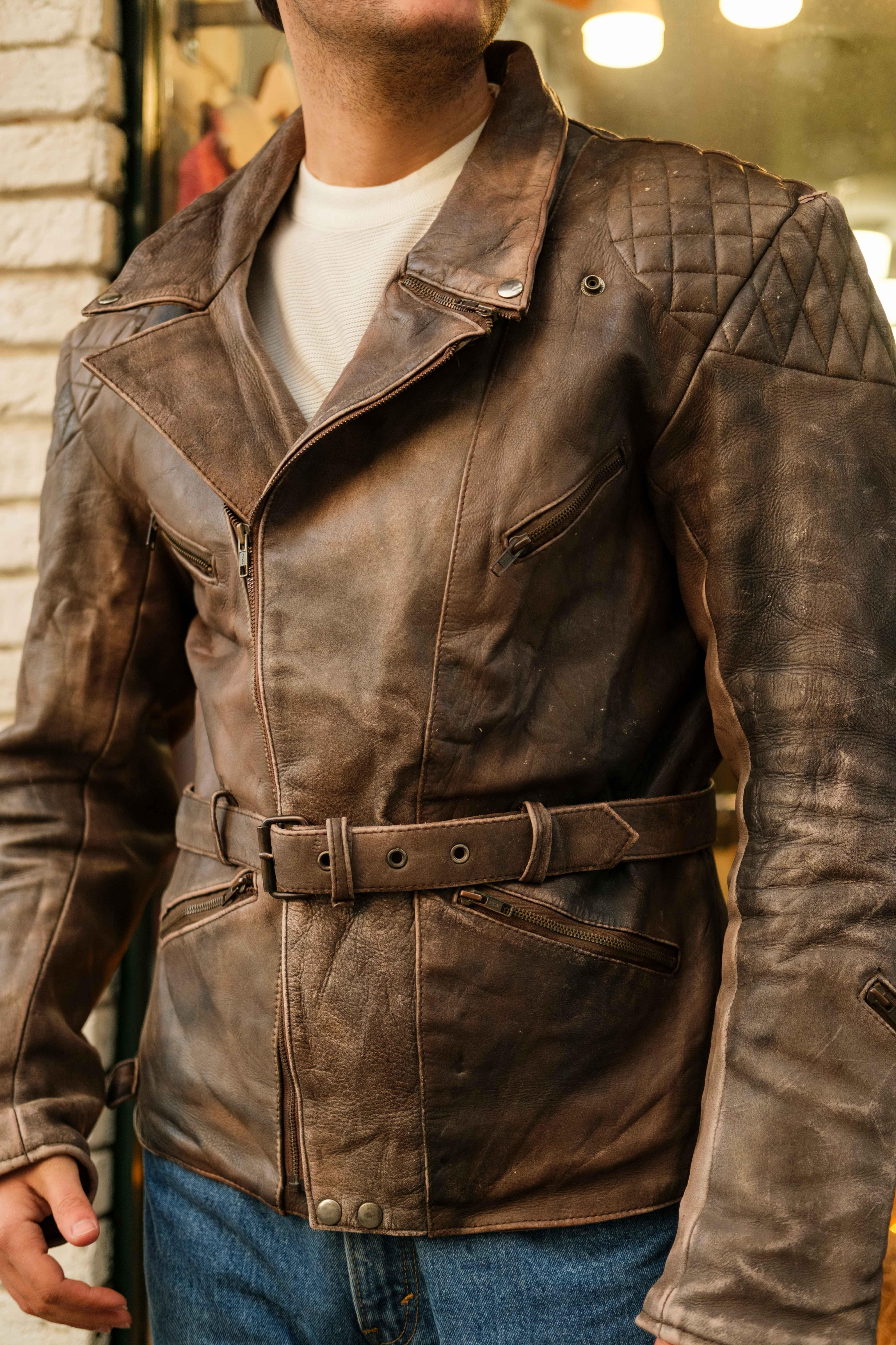 Vintage Eskitme Biker Deri Ceket