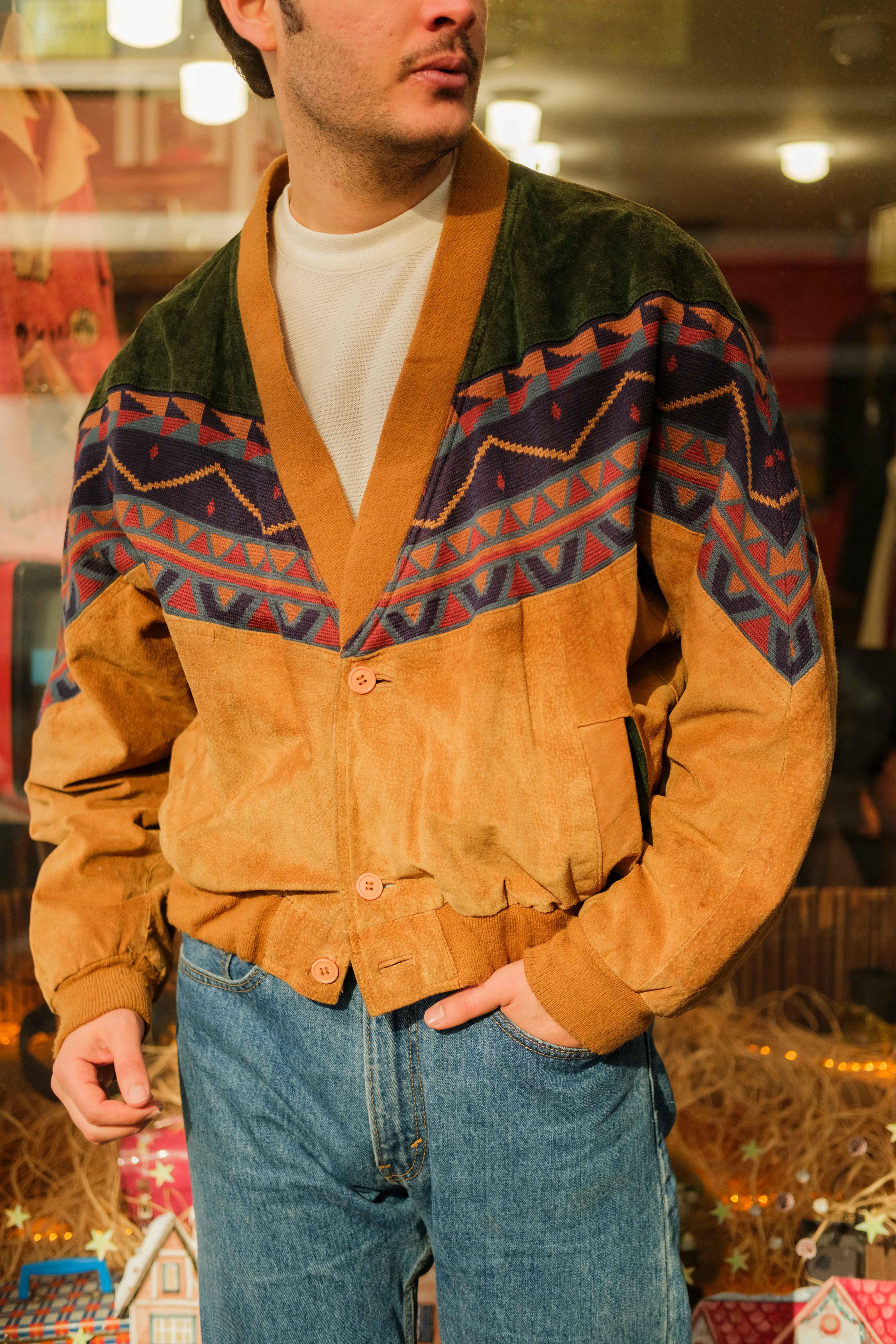 Vintage Etnik Unisex Deri Ceket / Hırka