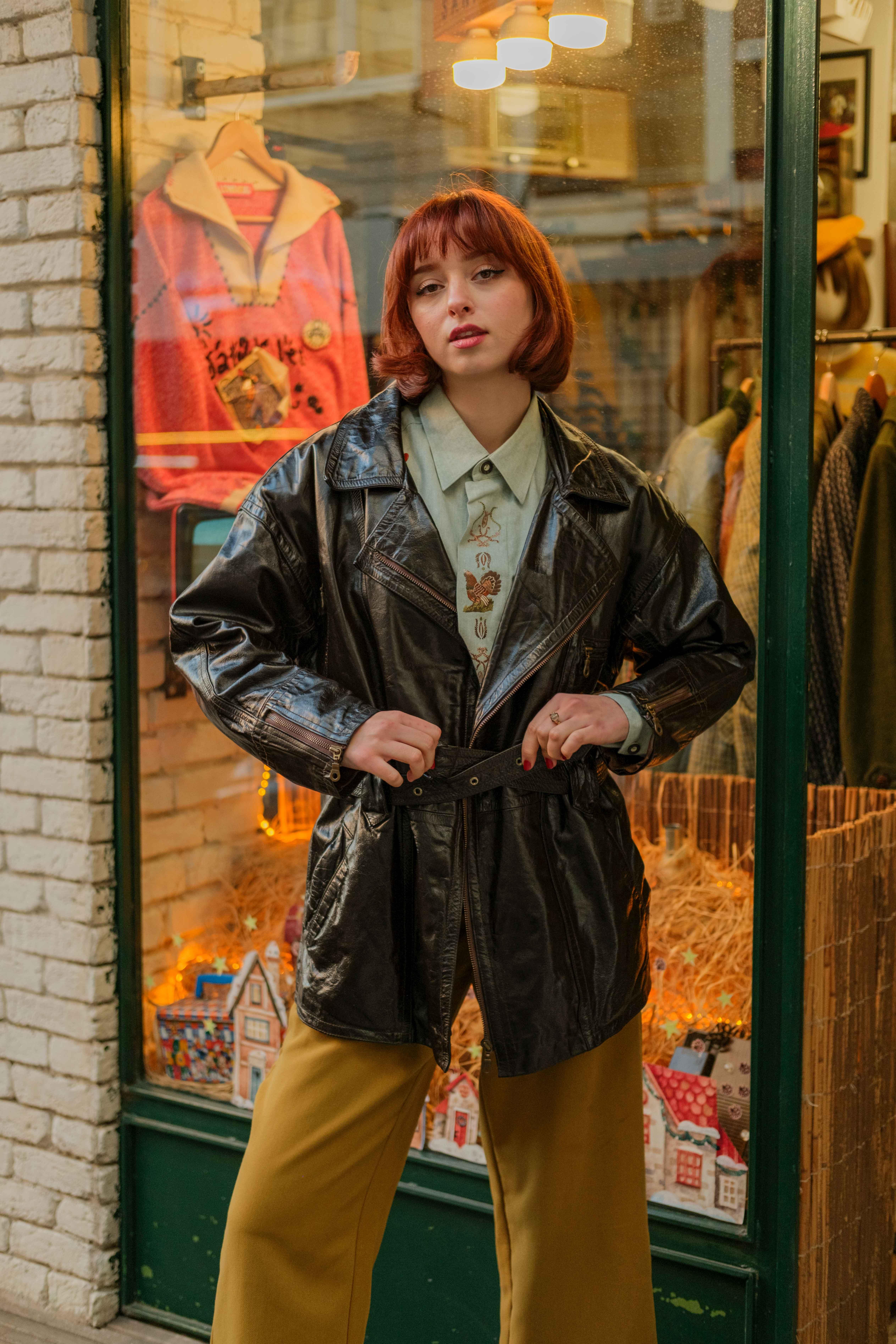 Vintage İtalian Kemerli Blazer Model Unisex Deri Ceket