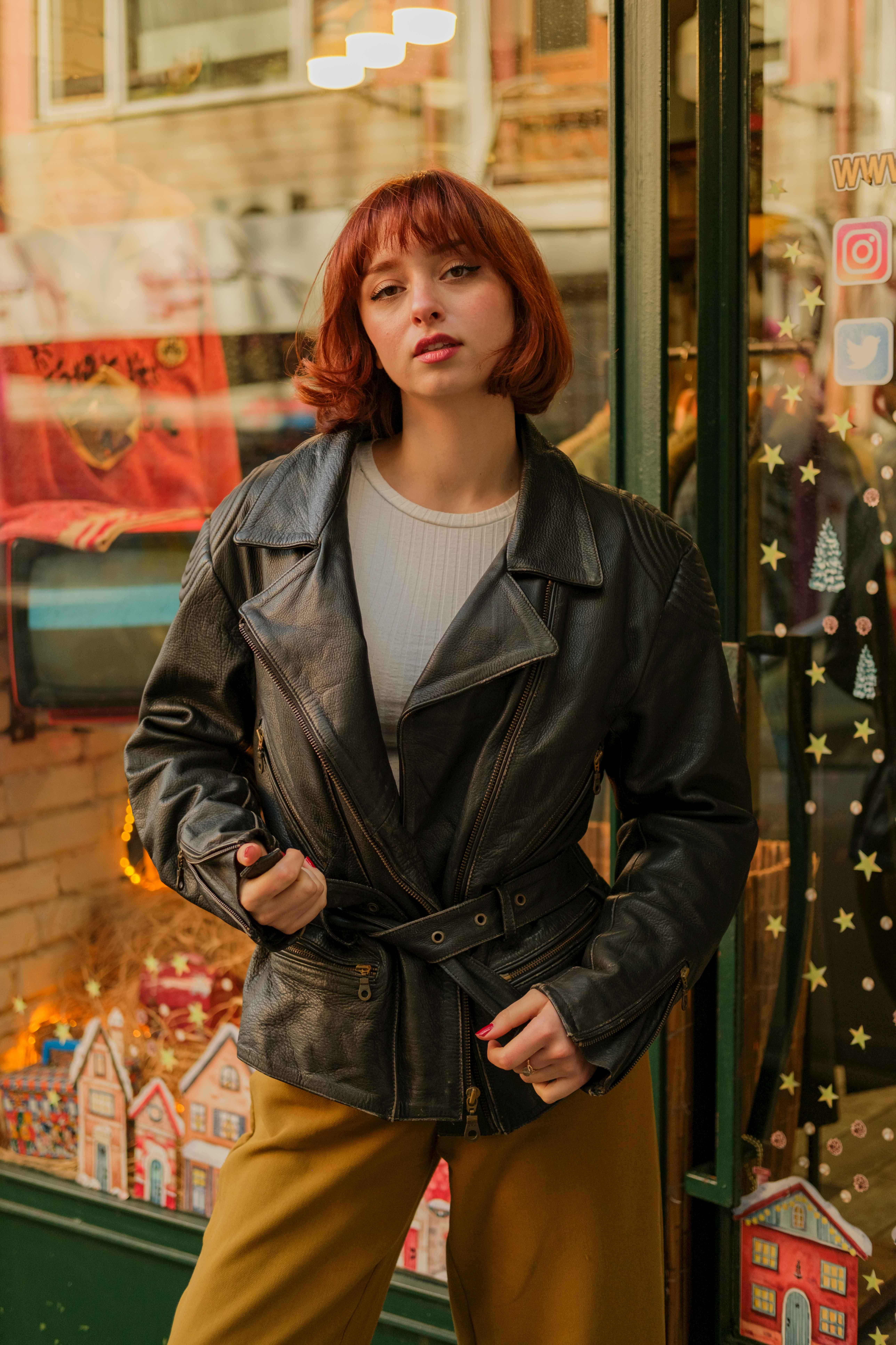 Vintage Kemerli Biker Model Unisex Deri Ceket