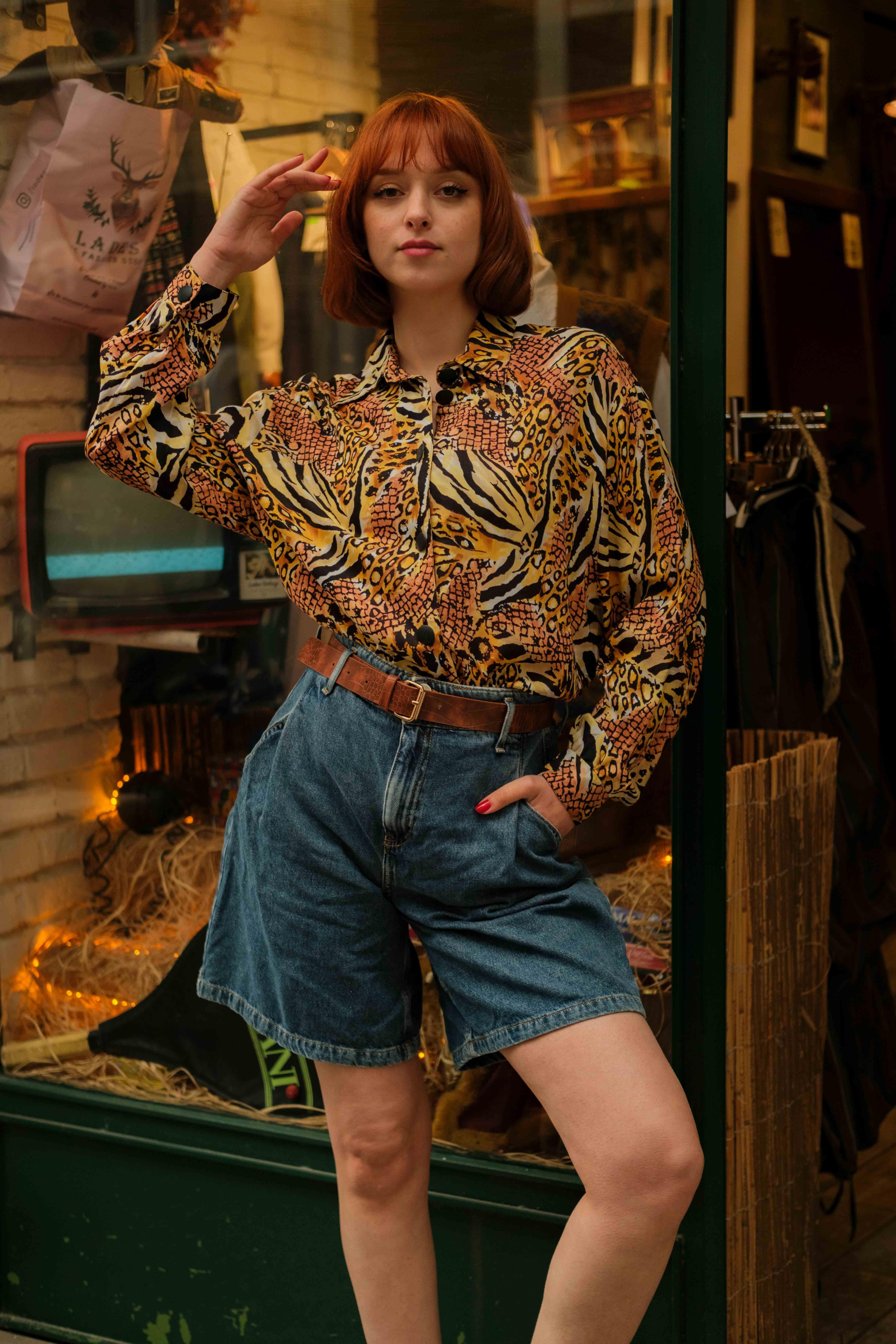 Vintage LEOPARD Kadın Gömlek