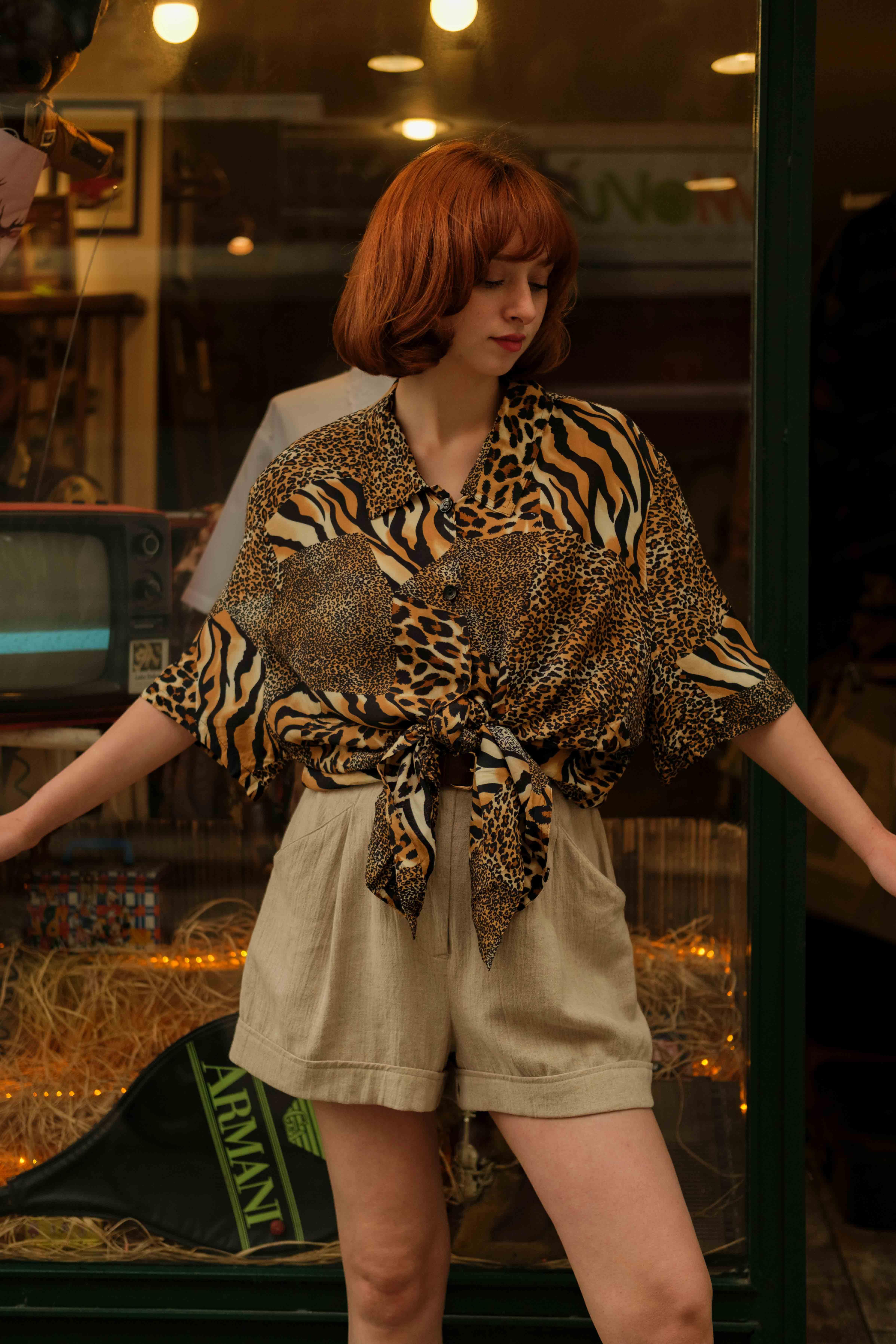 Vintage Leopard Kadın Gömlek