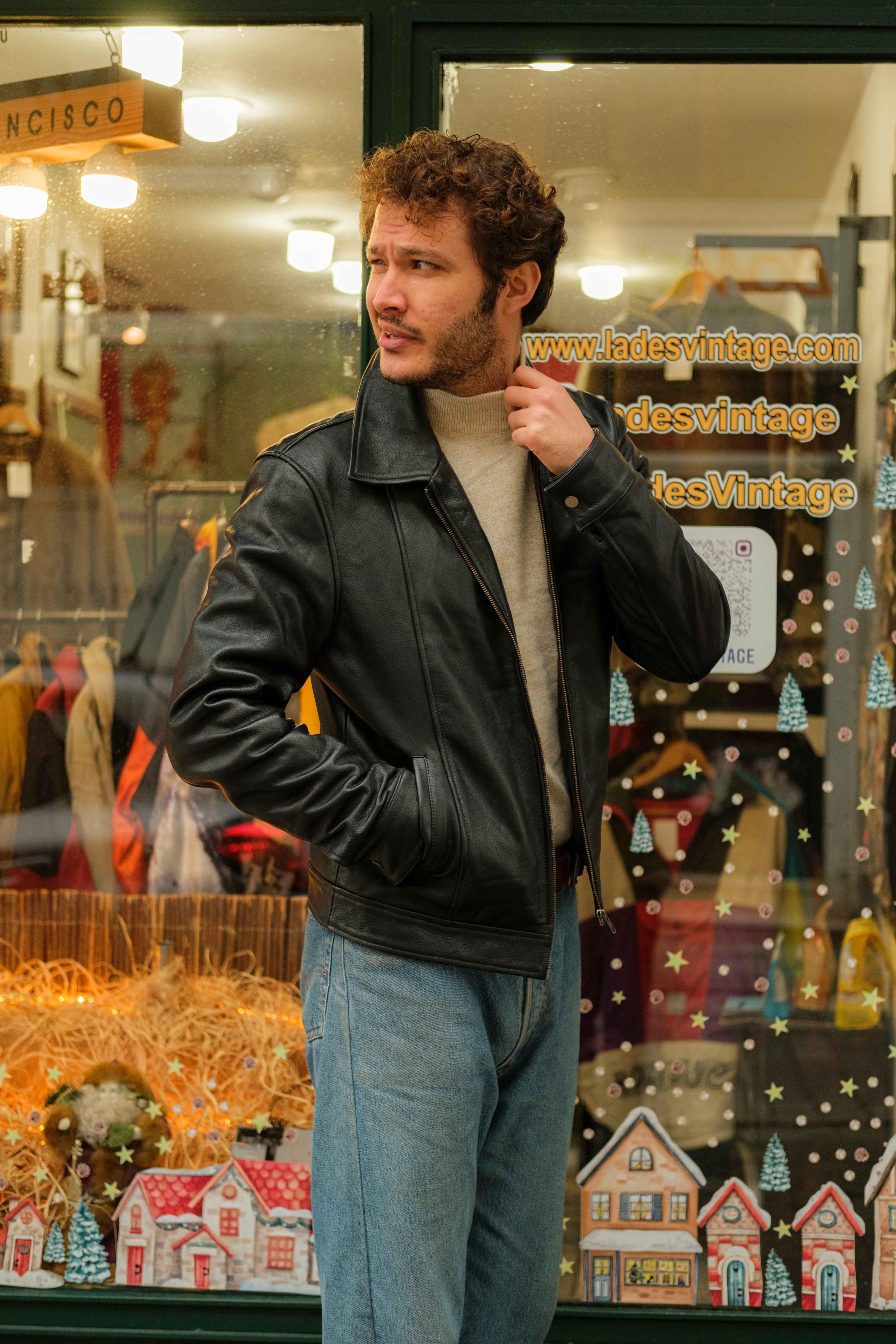 Vintage MERCHANDISE Biker Model Unisex Deri Ceket