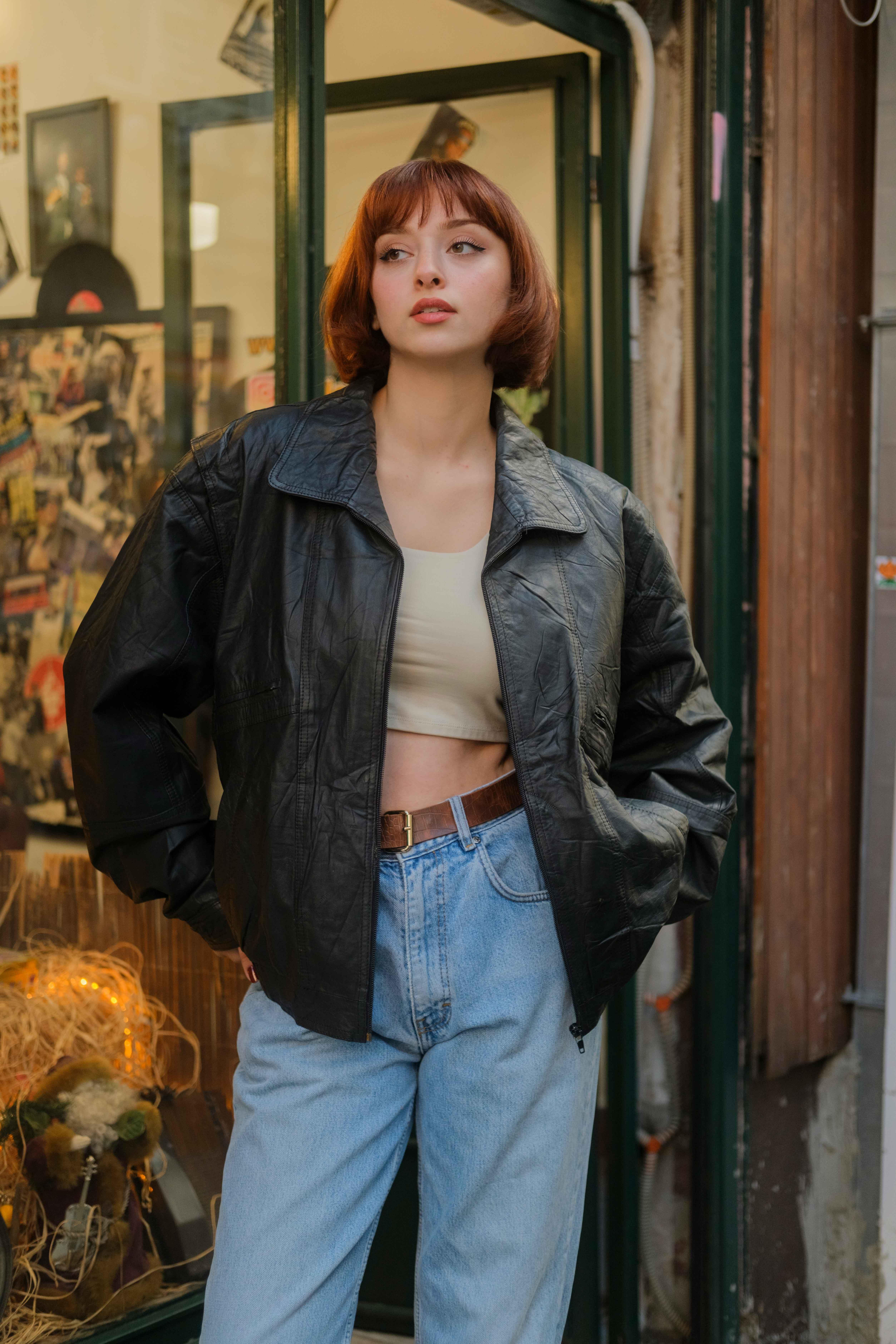 Vintage Unisex Bomber Deri Ceket