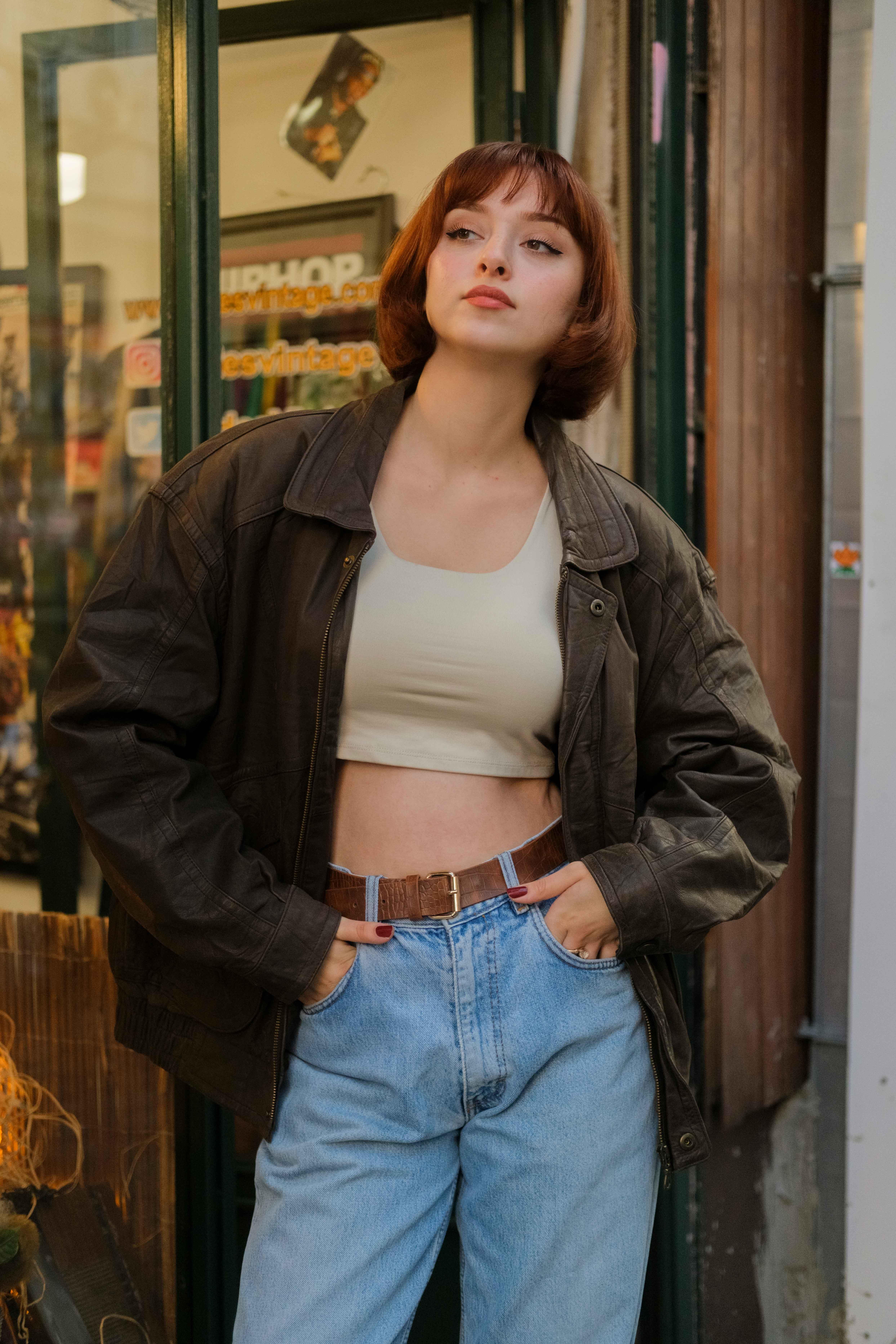 Vintage Unisex Bomber Deri Ceket