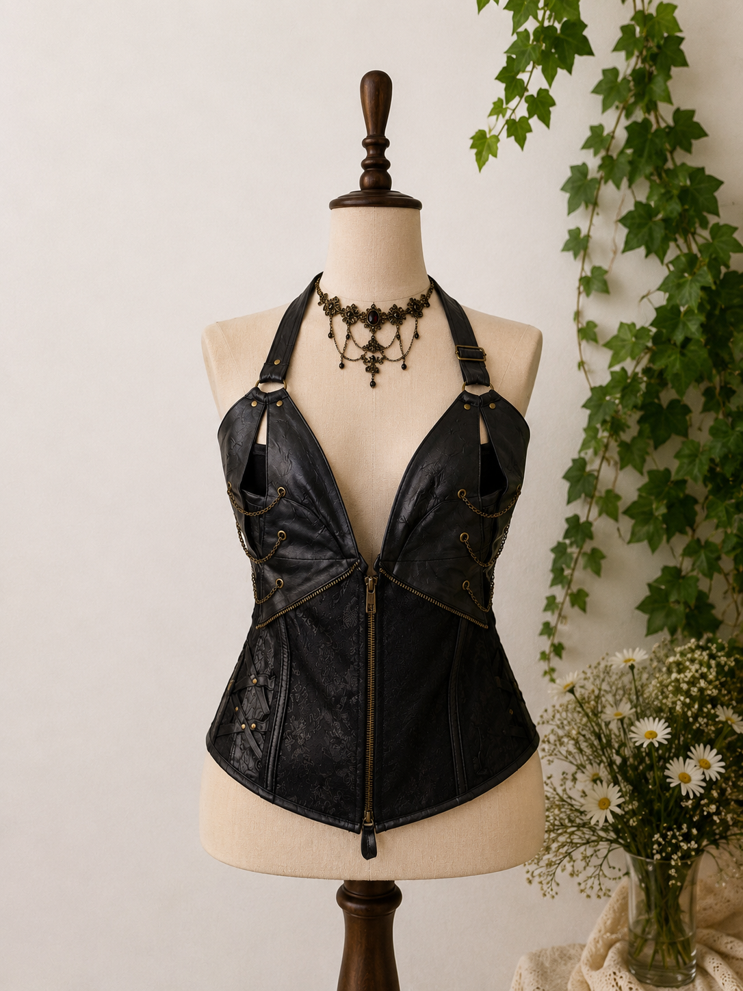 Y2K Metallic Gothic Black Korse