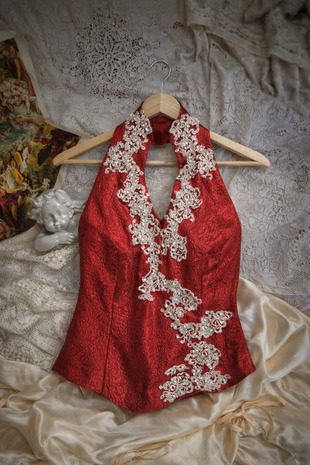 Y2K Party Burgundy Dantel Bustier