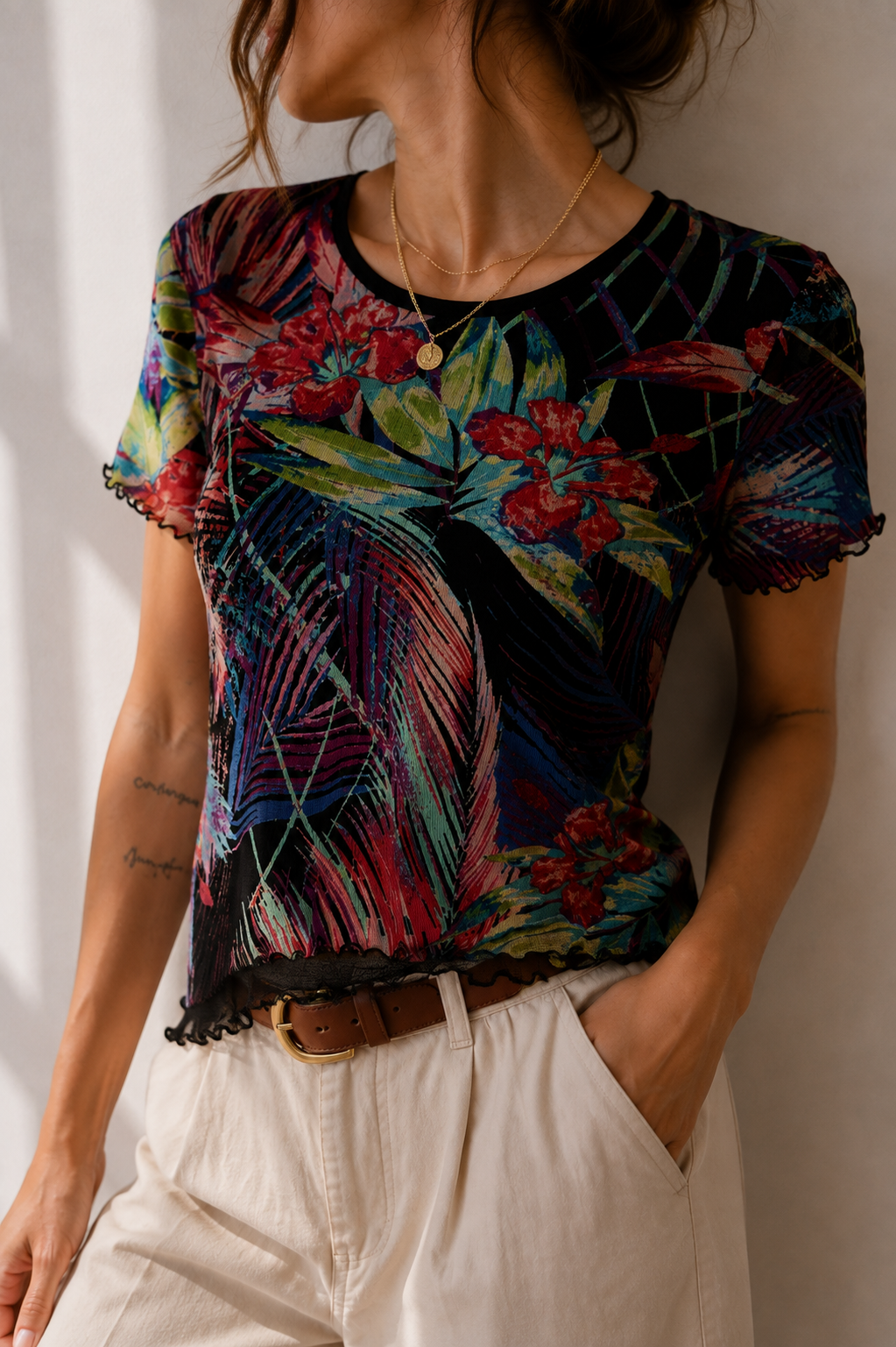 Y2K Tropikal Floral Bluz