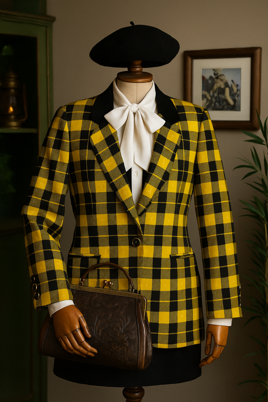 Yellow-Black Ekoseli Blazer Ceket