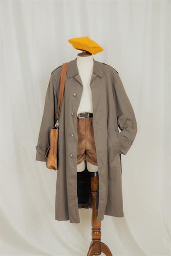 Vintage Unisex Grey Color Loose Fit Trench Coat