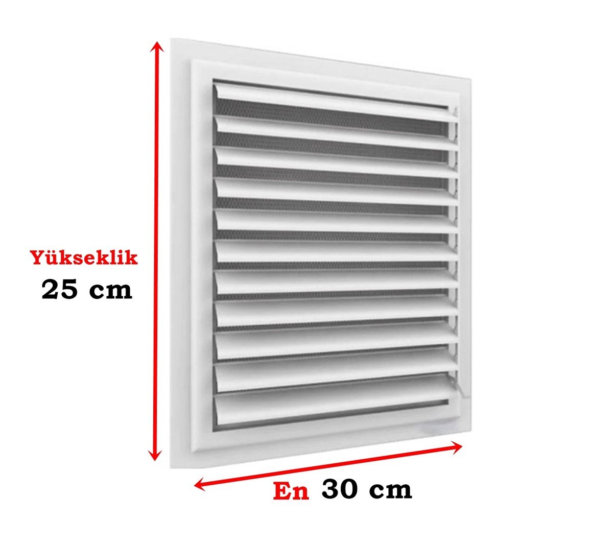 25 cm x 30 cm Alüminyum Hareketli Menfez Yüzeysel Banyo Wc Havalandırma Menfezi Beyaz Yükseklik 