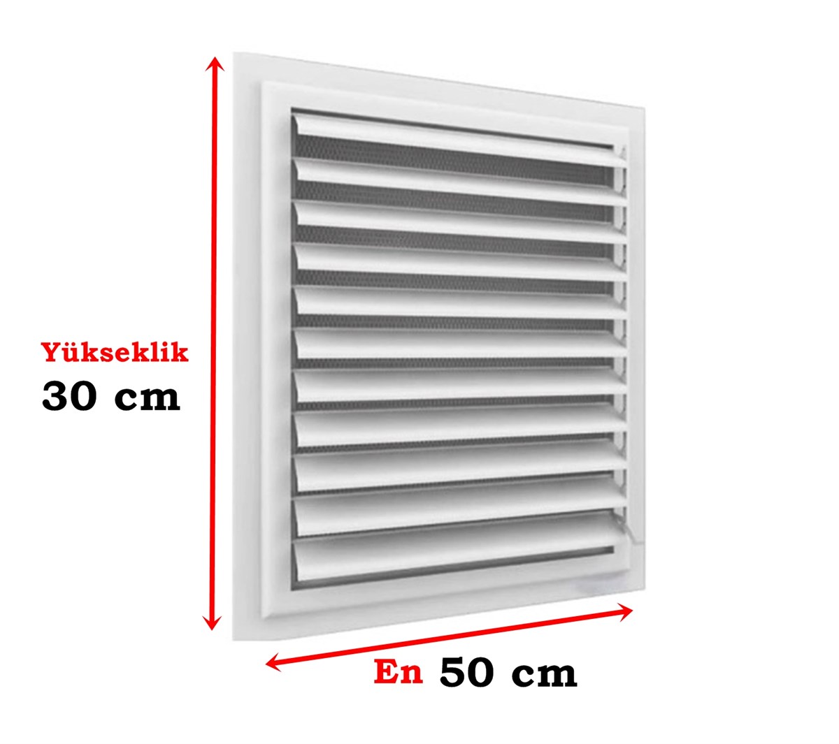 30 cm x 50 cm Alüminyum Hareketli Menfez Yüzeysel Banyo Wc Havalandırma Menfezi Beyaz