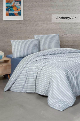 ÇİFT KİŞİLİK %100 PAMUK İPLİKTEN BOYALI NEVRESİM 200X220 ÇARŞAF 225X260 YASTIK KILIFI 50X70(2ADET) ANTHONY GRİ