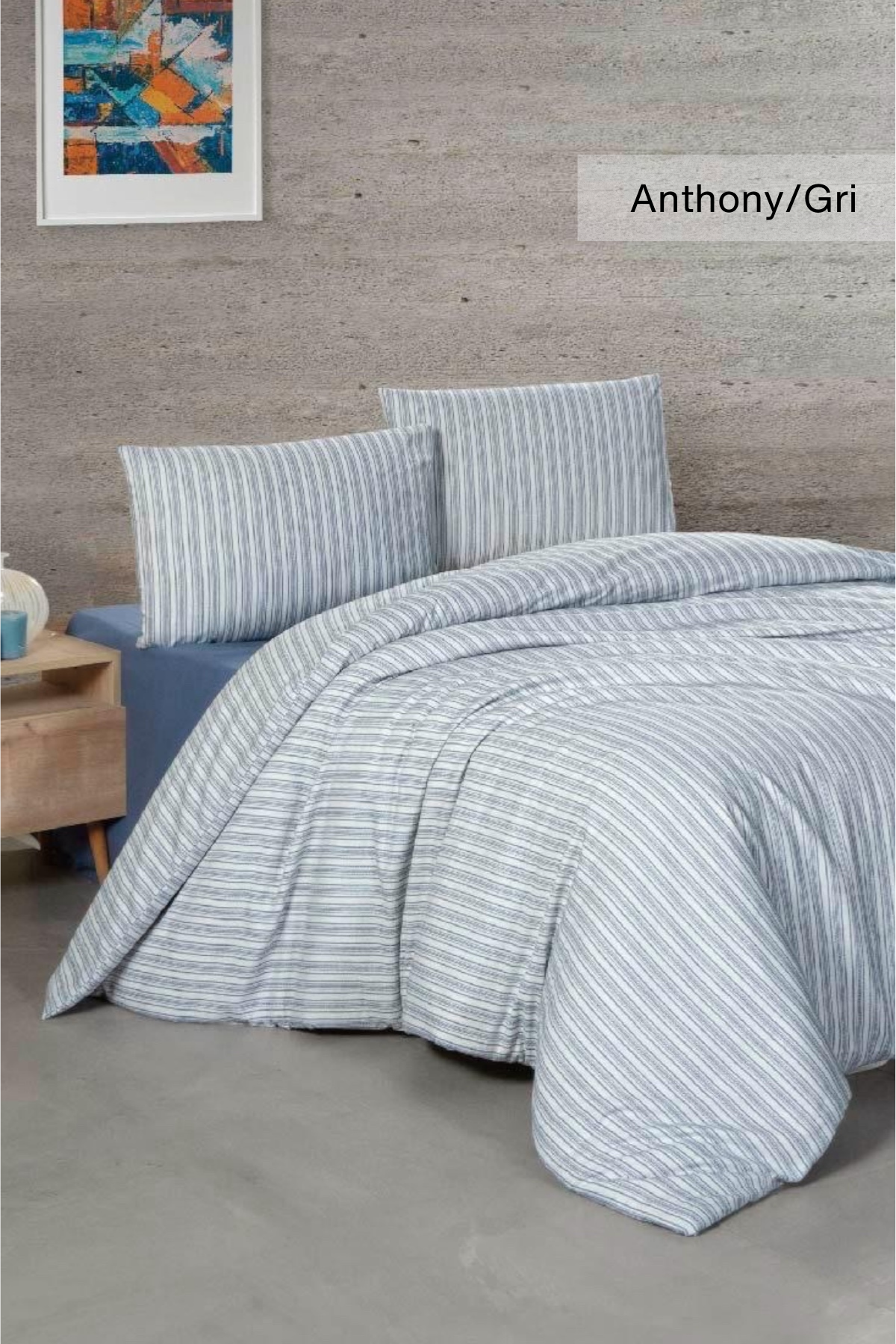 ÇİFT KİŞİLİK %100 PAMUK İPLİKTEN BOYALI NEVRESİM 200X220 ÇARŞAF 225X260 YASTIK KILIFI 50X70(2ADET) ANTHONY GRİ